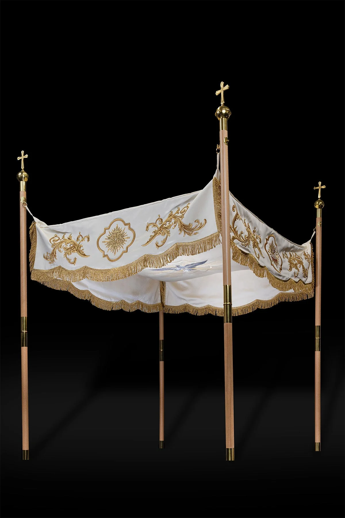 Corpus Christi Processional Canopy Ecru Satin IHS Embroidery 55 x 63 in