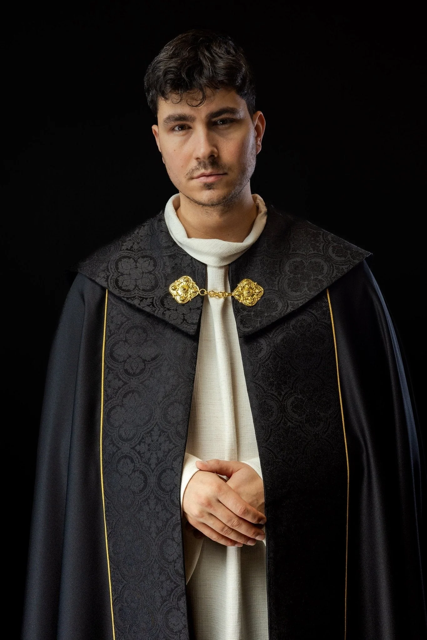 Black cope with gold cross embroidered on jacquard - Image 6