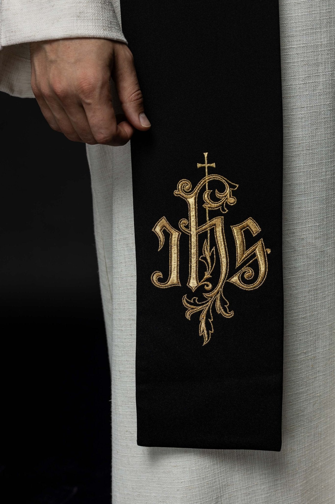 Black embroidered IHS stole - Image 2