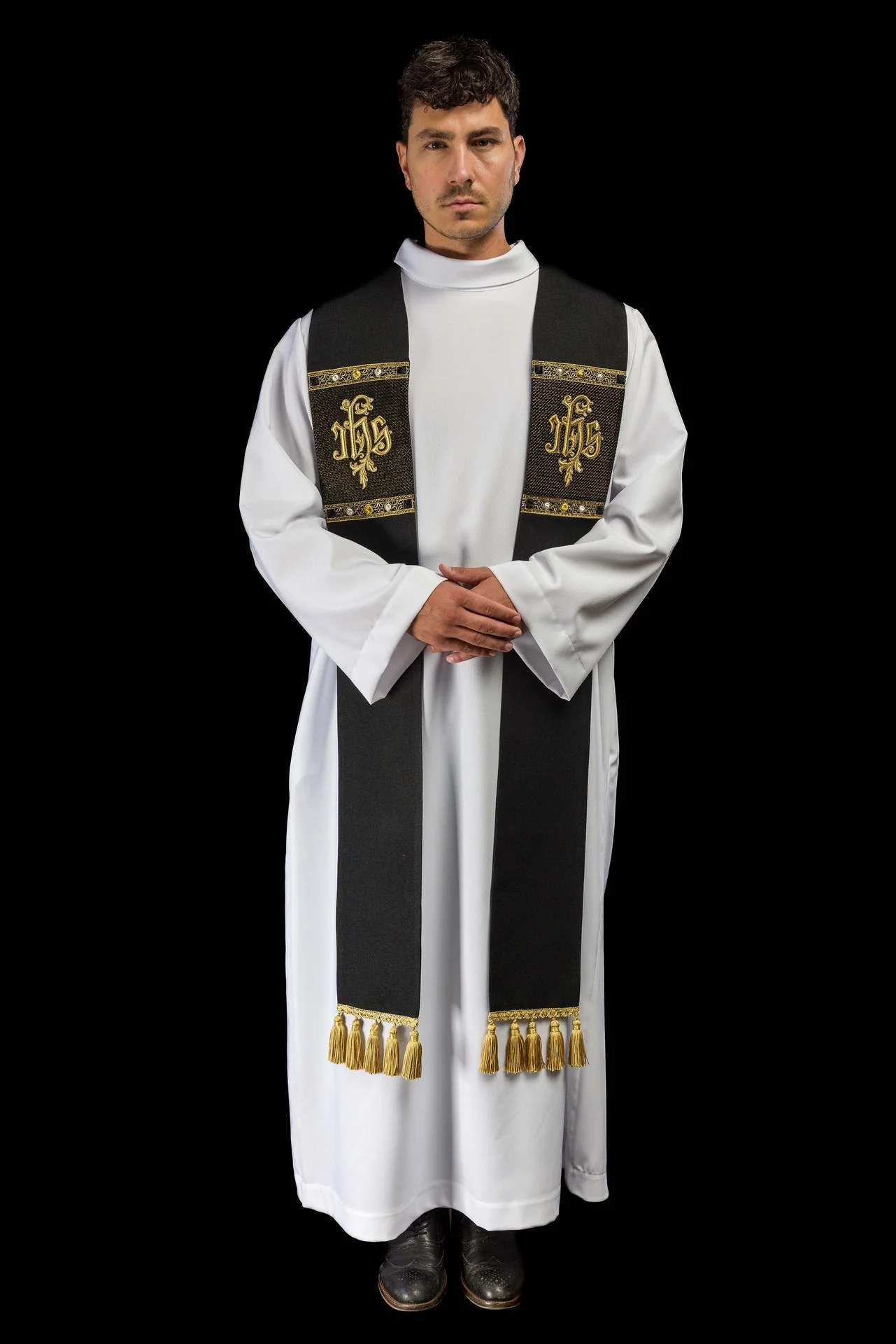 Black Embroidered Stole with IHS Motif - Image 5