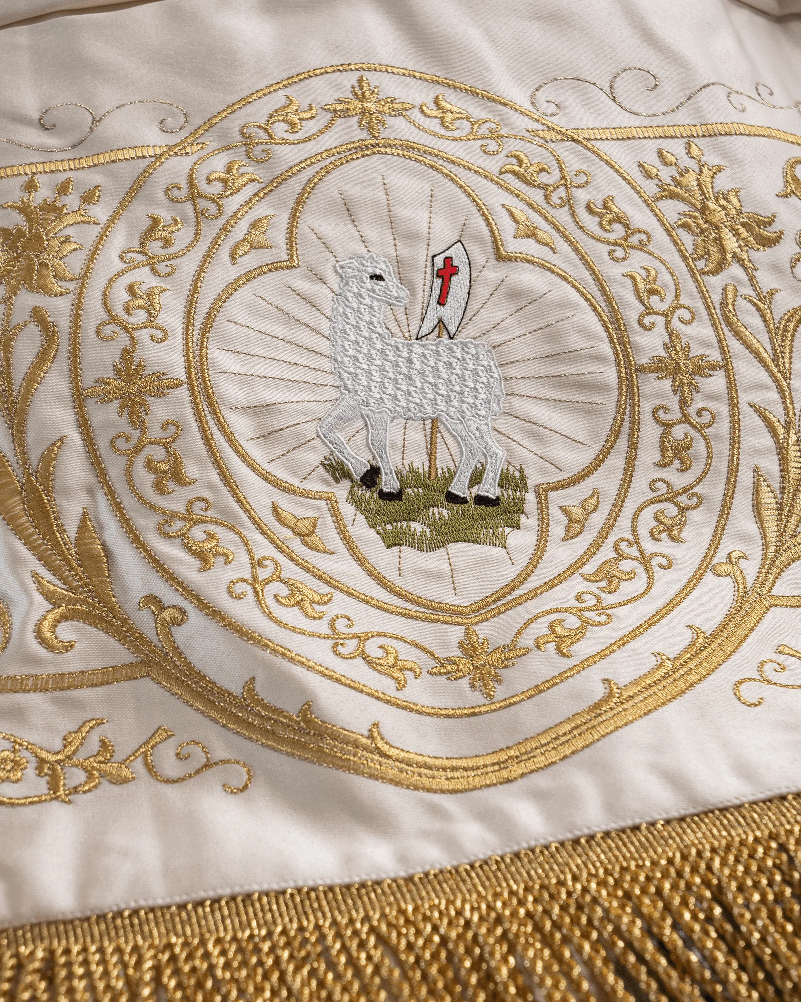 Eucharistic Procession Canopy Ecru Satin Gold Angels 51 x 63 in - Image 3