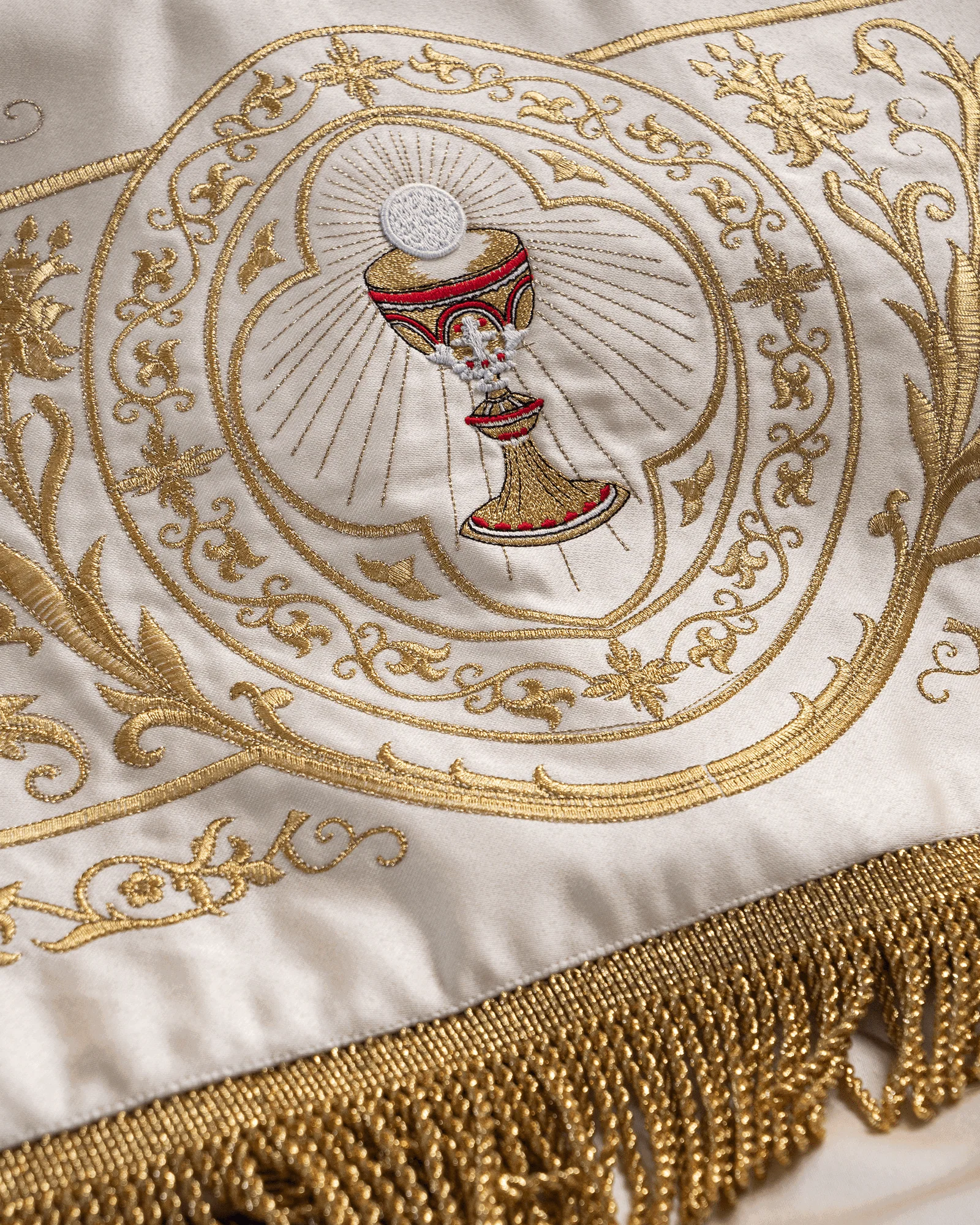 Eucharistic Procession Canopy Ecru Satin Gold Angels 51 x 63 in - Image 4
