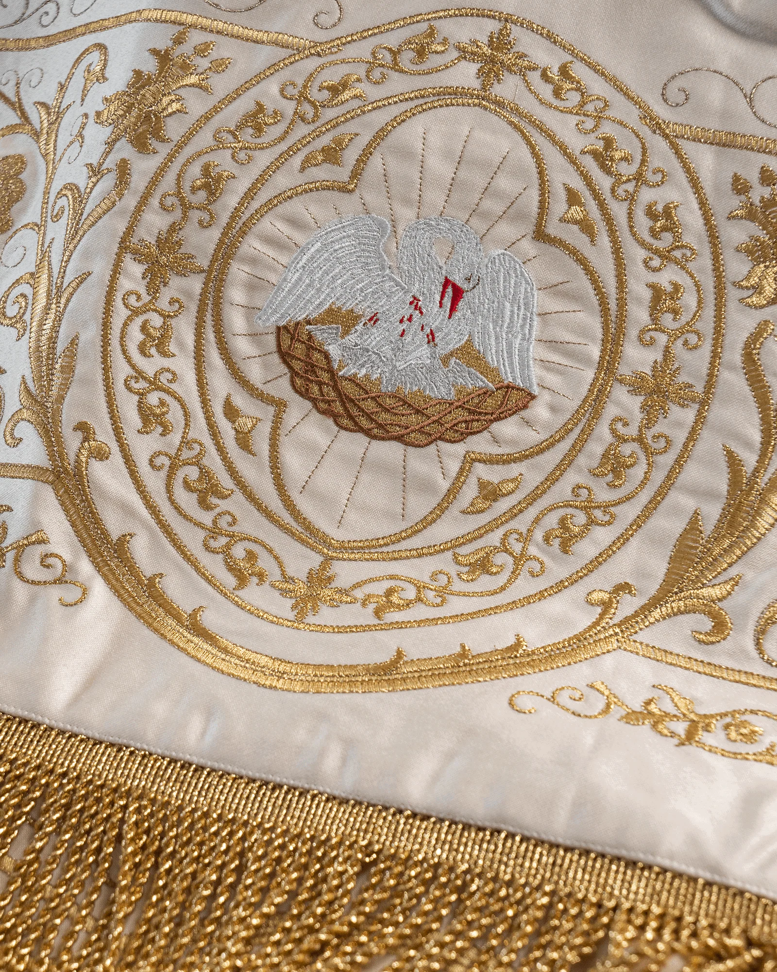 Eucharistic Procession Canopy Ecru Satin Gold Angels 51 x 63 in - Image 5