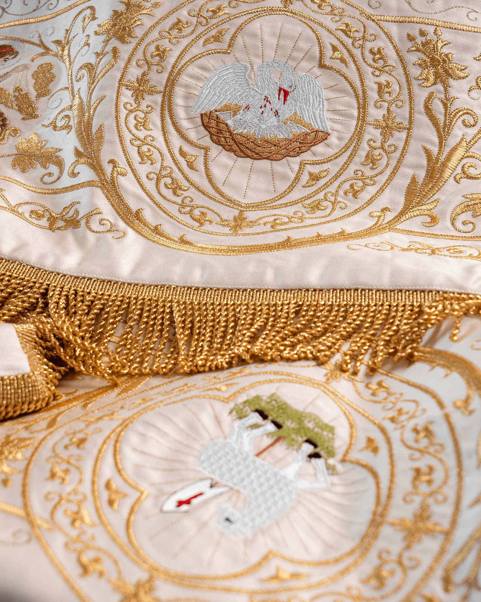 Eucharistic Procession Canopy Ecru Satin Gold Angels 51 x 63 in - Image 7