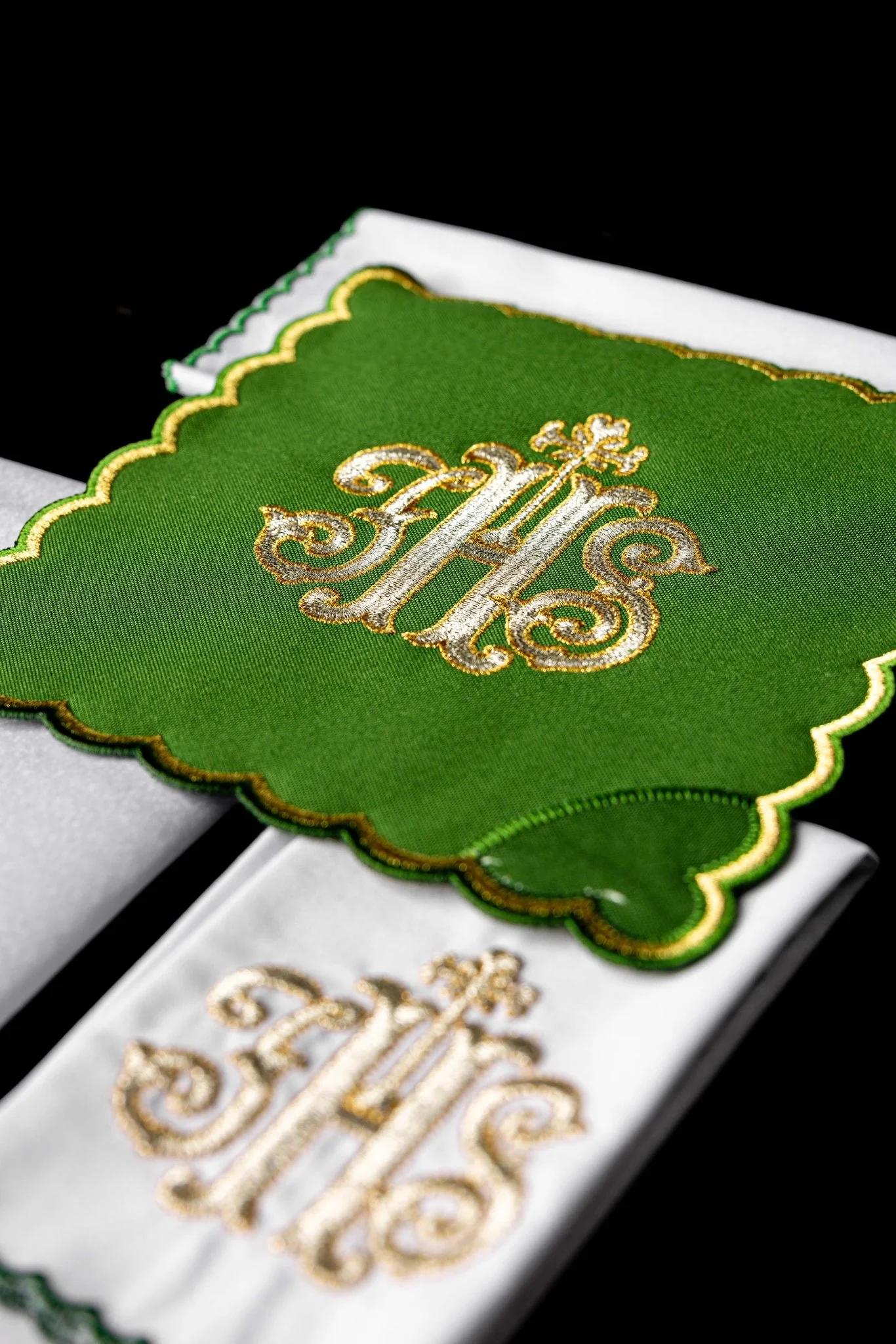Chalice Linens Embroidered in Green with IHS - Image 4