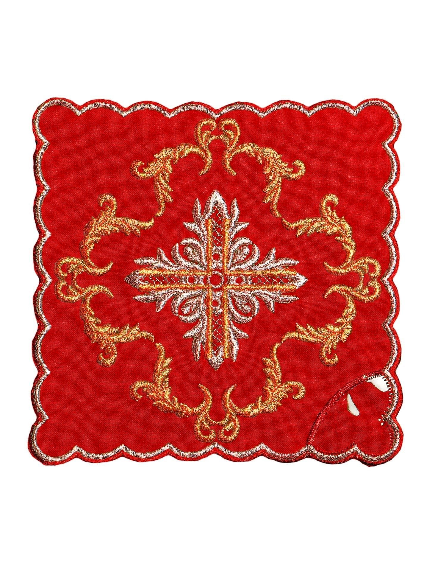 Chalice linens in red with silver cross - Image 3