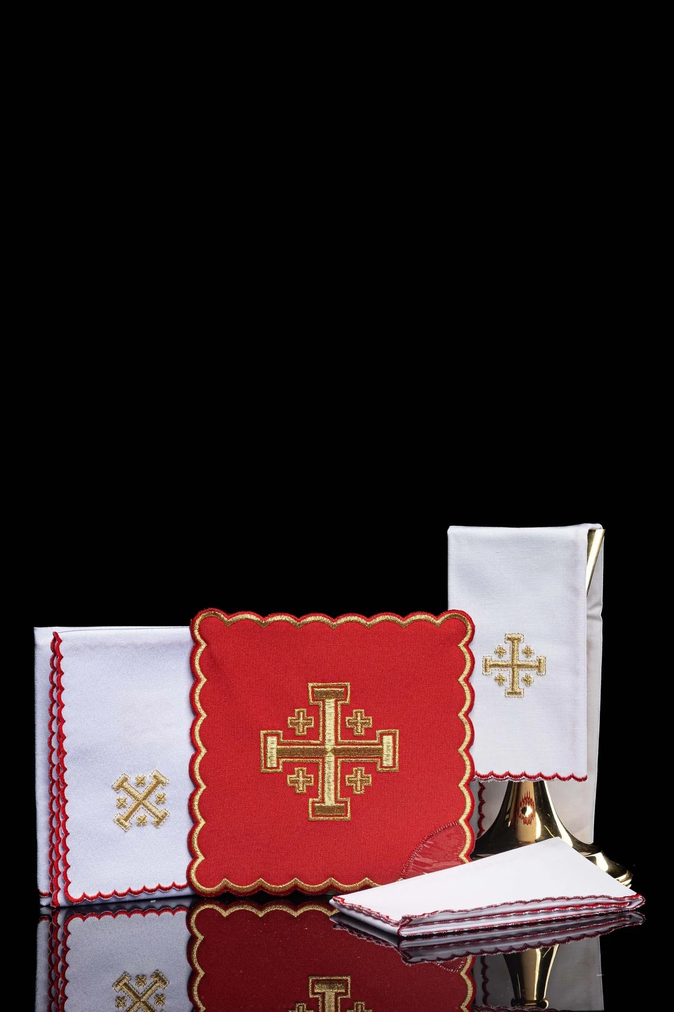Chalice Set with red Pall and Jerusalem Cross embroidery