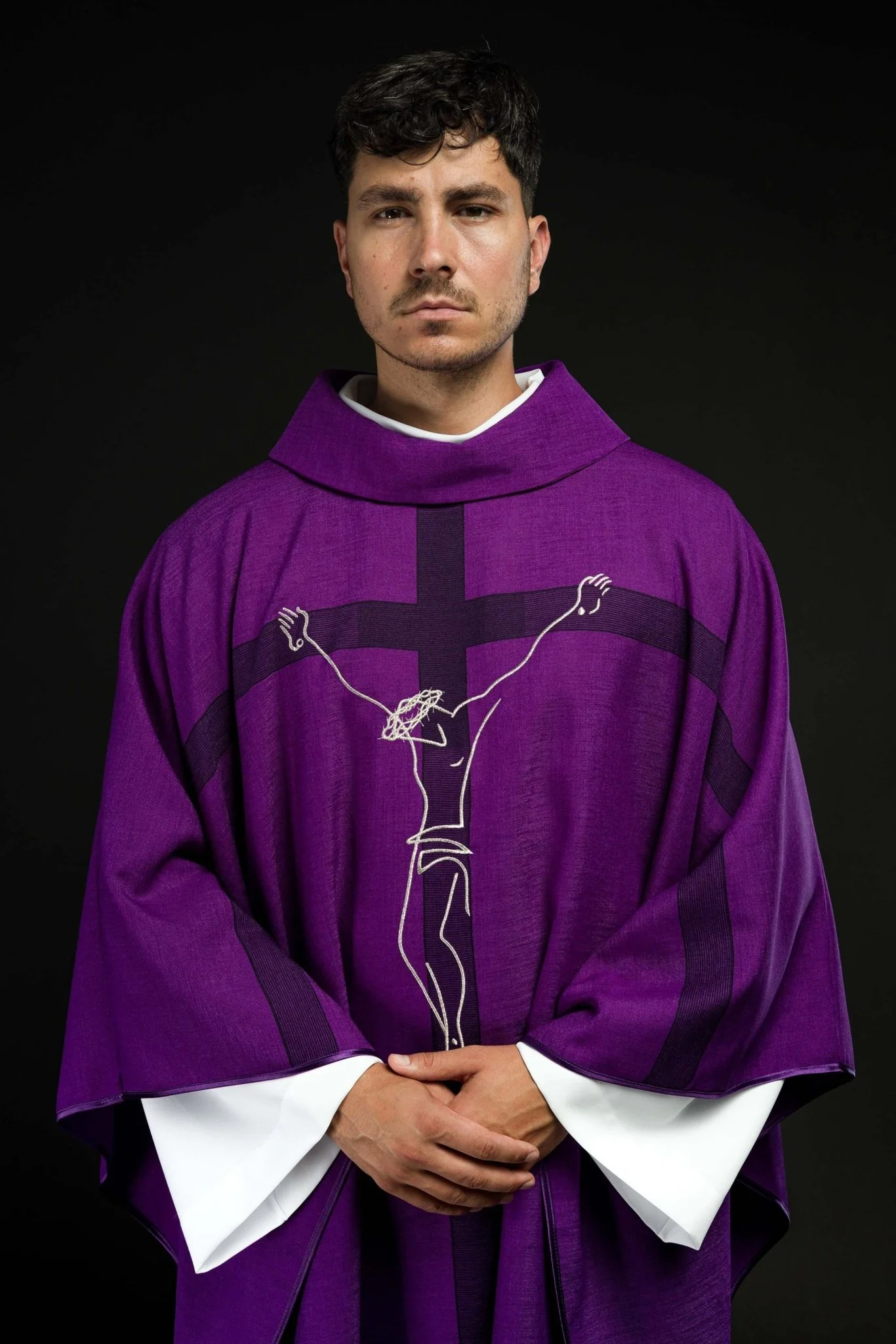 Chasuble with an icon of Jesus on the Cross in purple