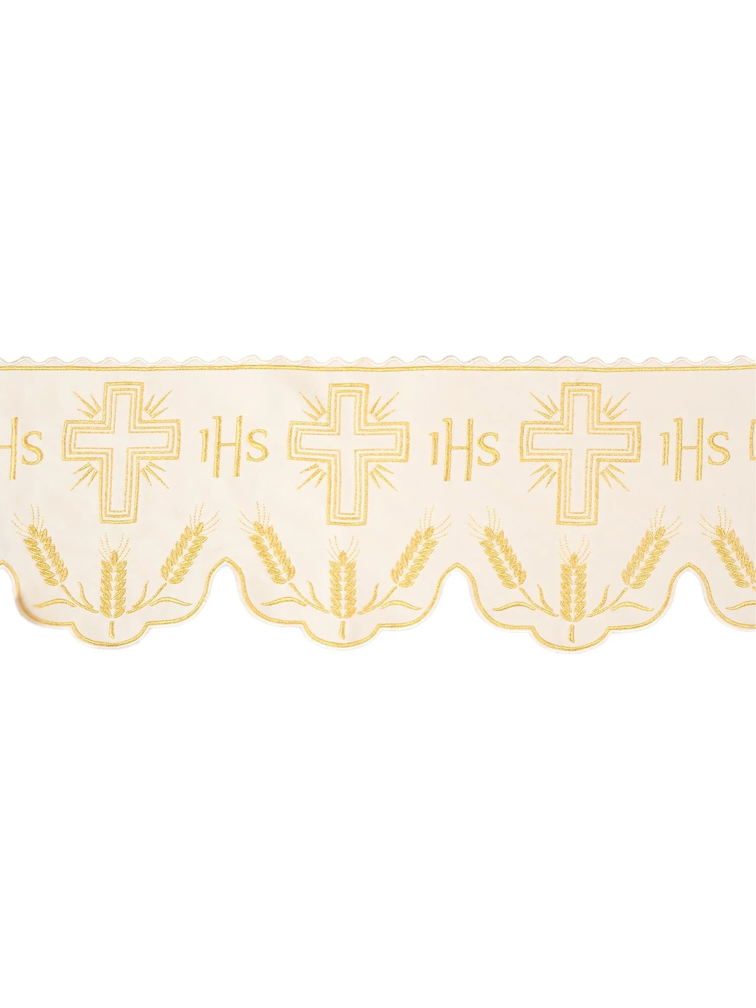 Cream colored liturgical superfrontal with IHS and cross gold embroidery