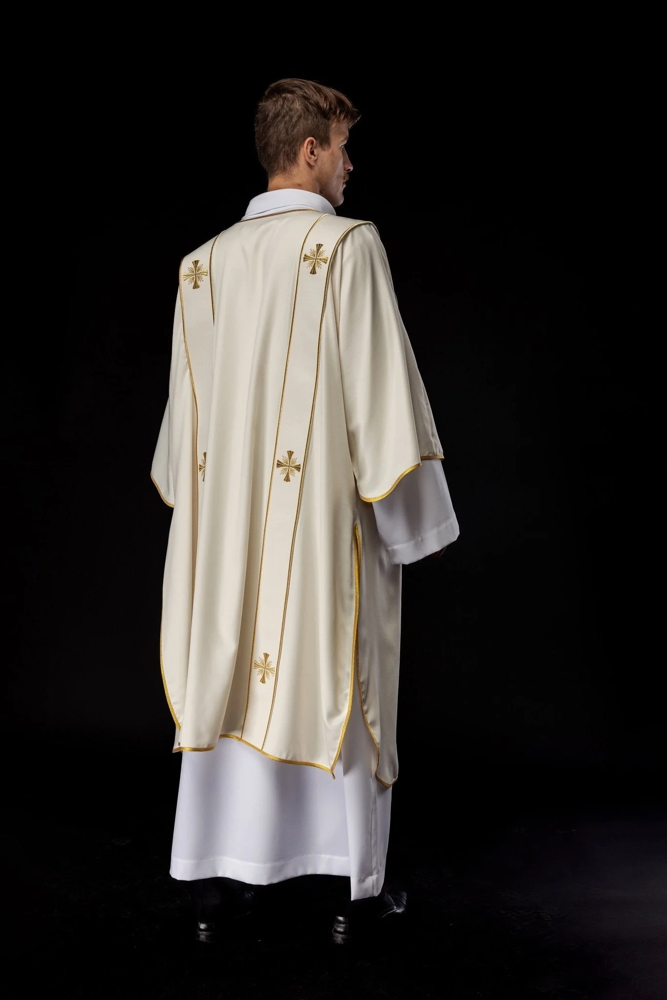 Dalmatian with stripes and embroidered golden crosses, ecru - Image 8