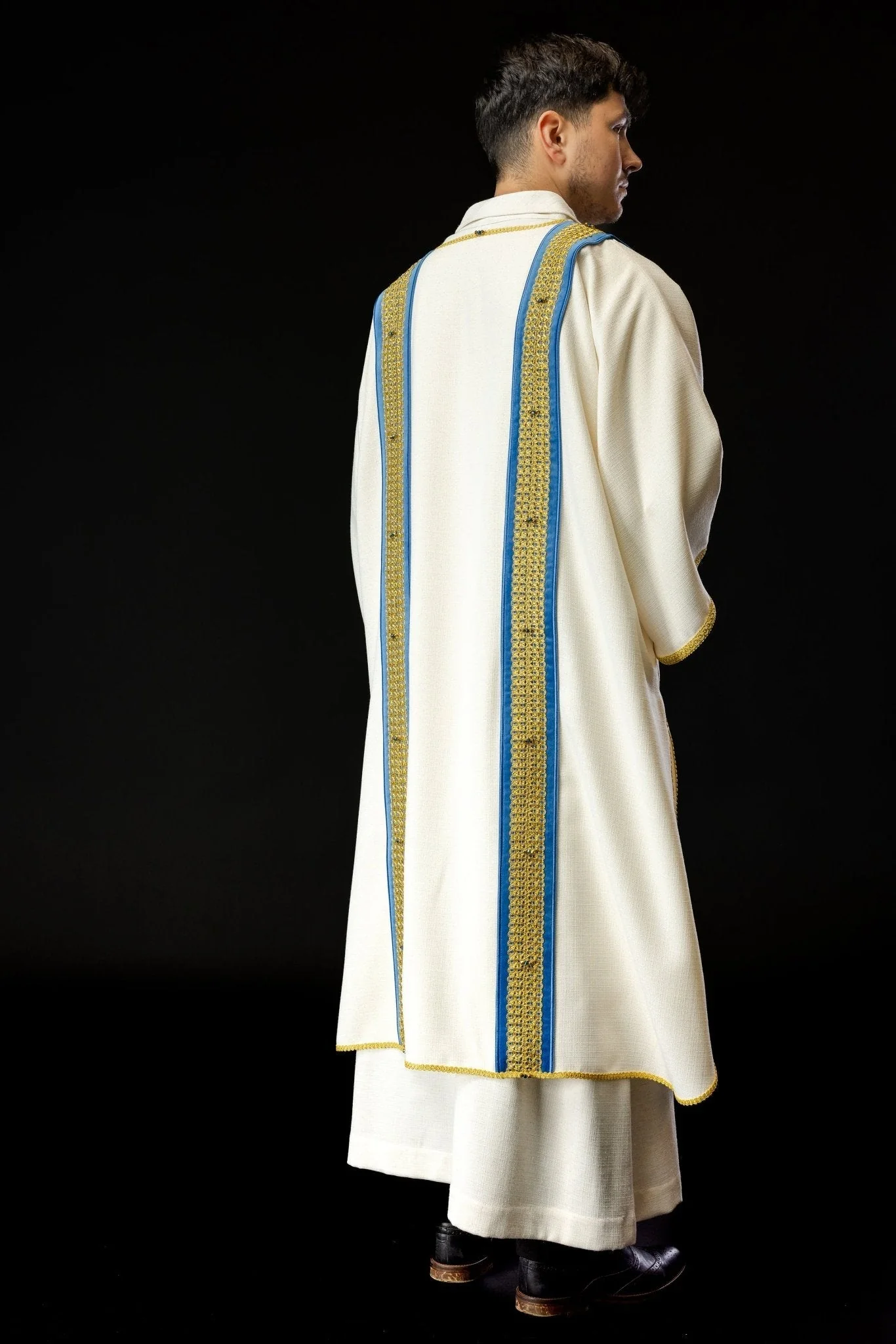 Dalmatic chasuble with blue orphrey and natural stones Handmade 1001 - Image 5