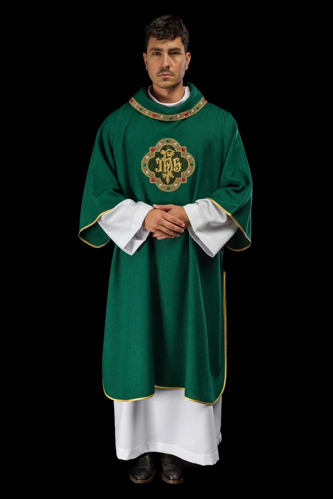Dalmatic with IHS Symbol and Green Collar - Image 2