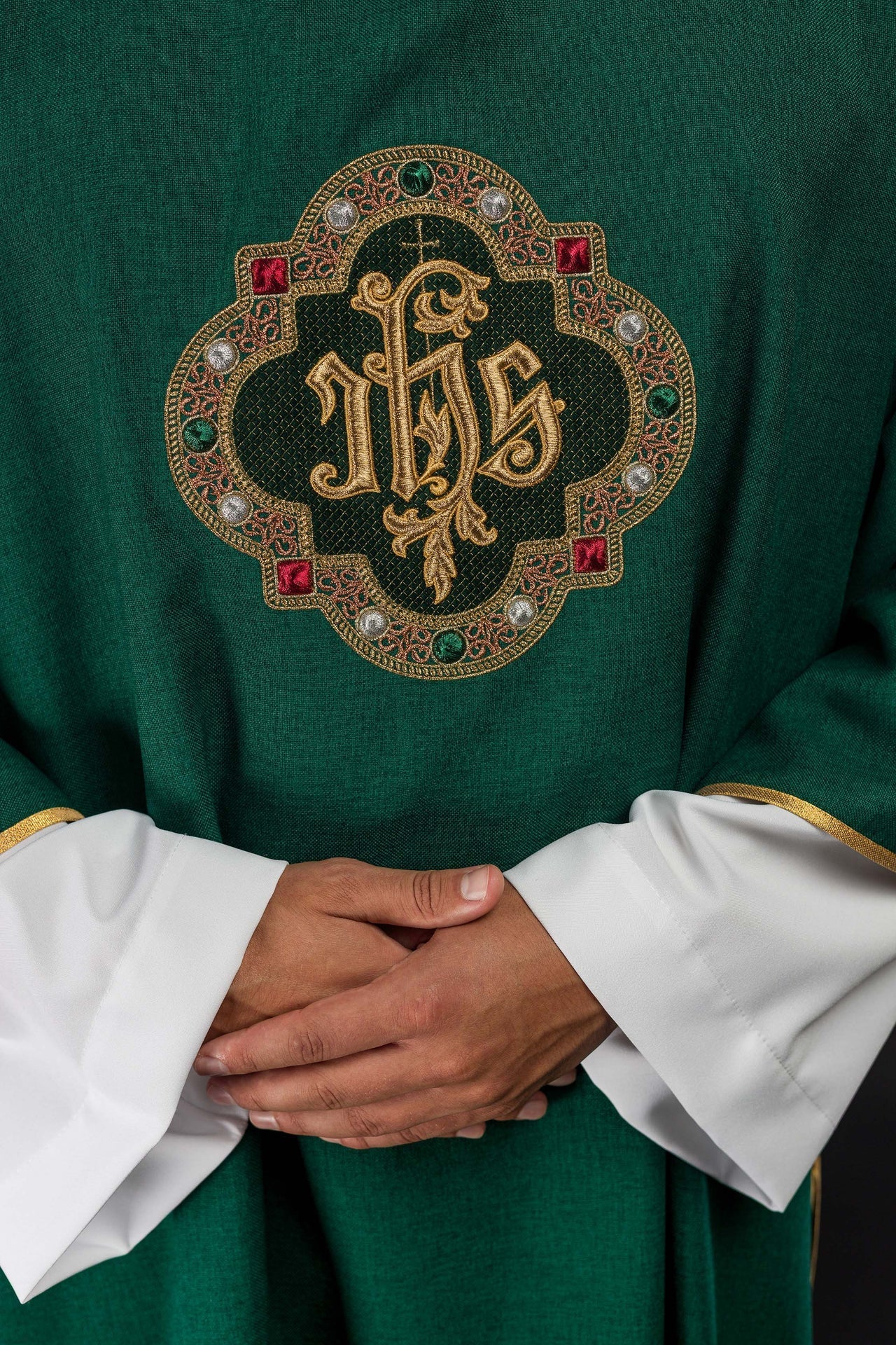Dalmatic with IHS Symbol and Green Collar - Image 3
