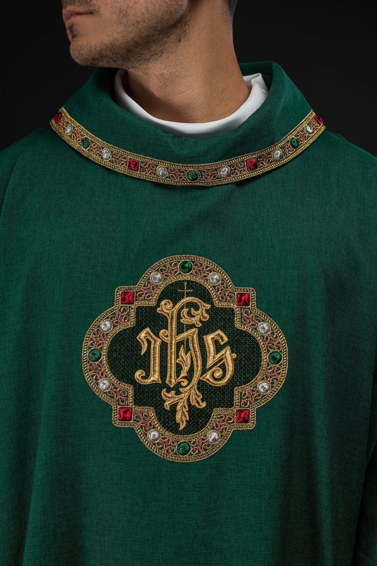 Dalmatic with IHS Symbol and Green Collar - Image 4