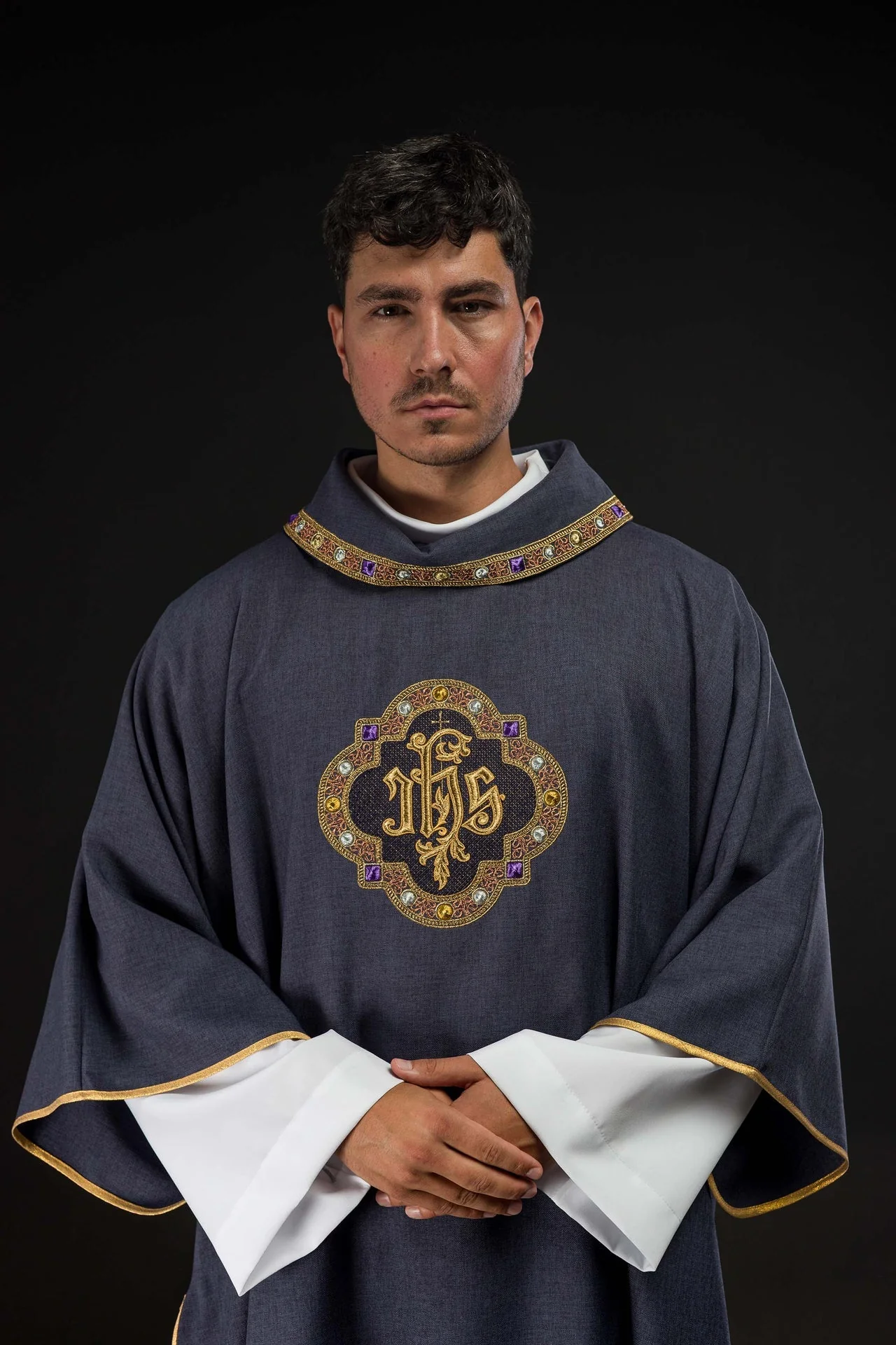 Dalmatic with IHS Symbol and Purple Collar