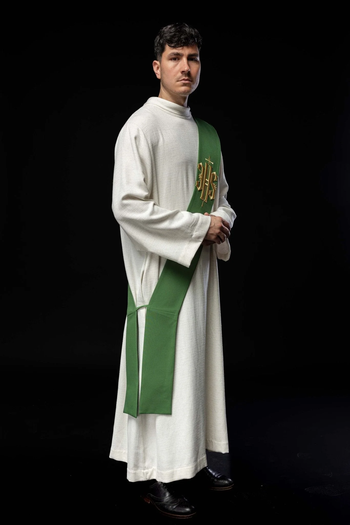 Deacon stole embroidered with IHS and Cross in green - Image 4