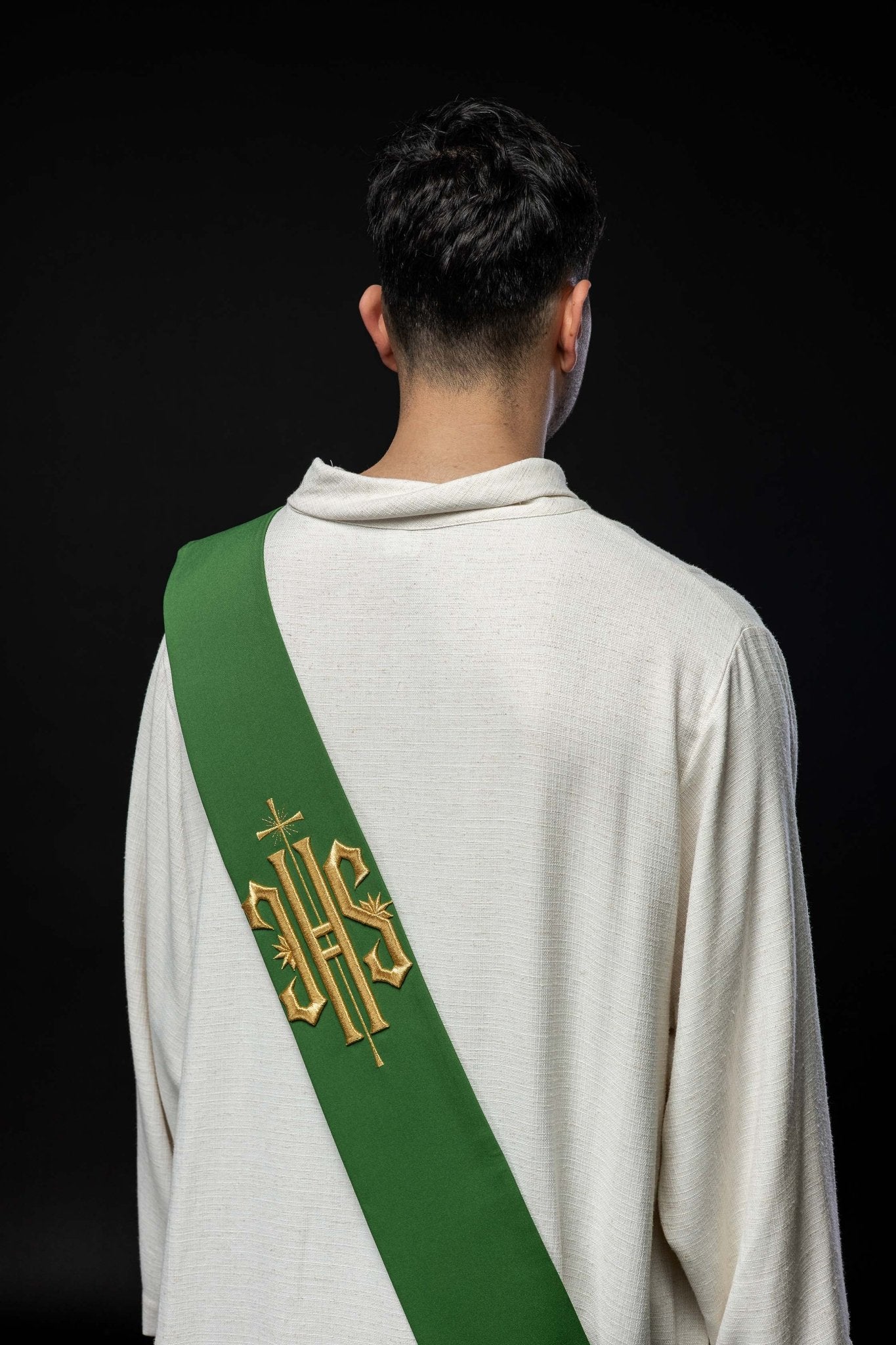 Deacon stole embroidered with IHS and Cross in green - Image 5
