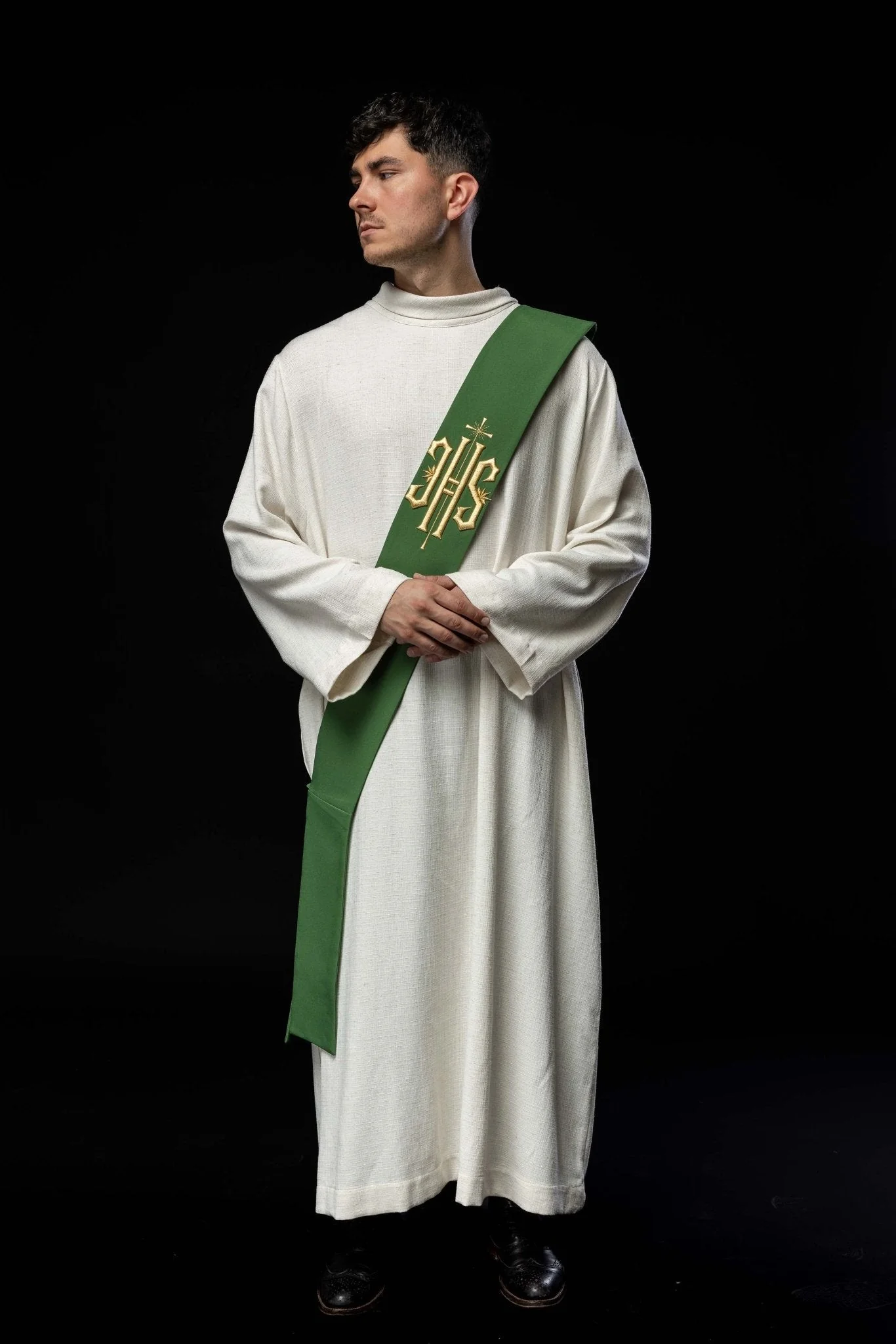 Deacon stole embroidered with IHS and Cross in green - Image 8