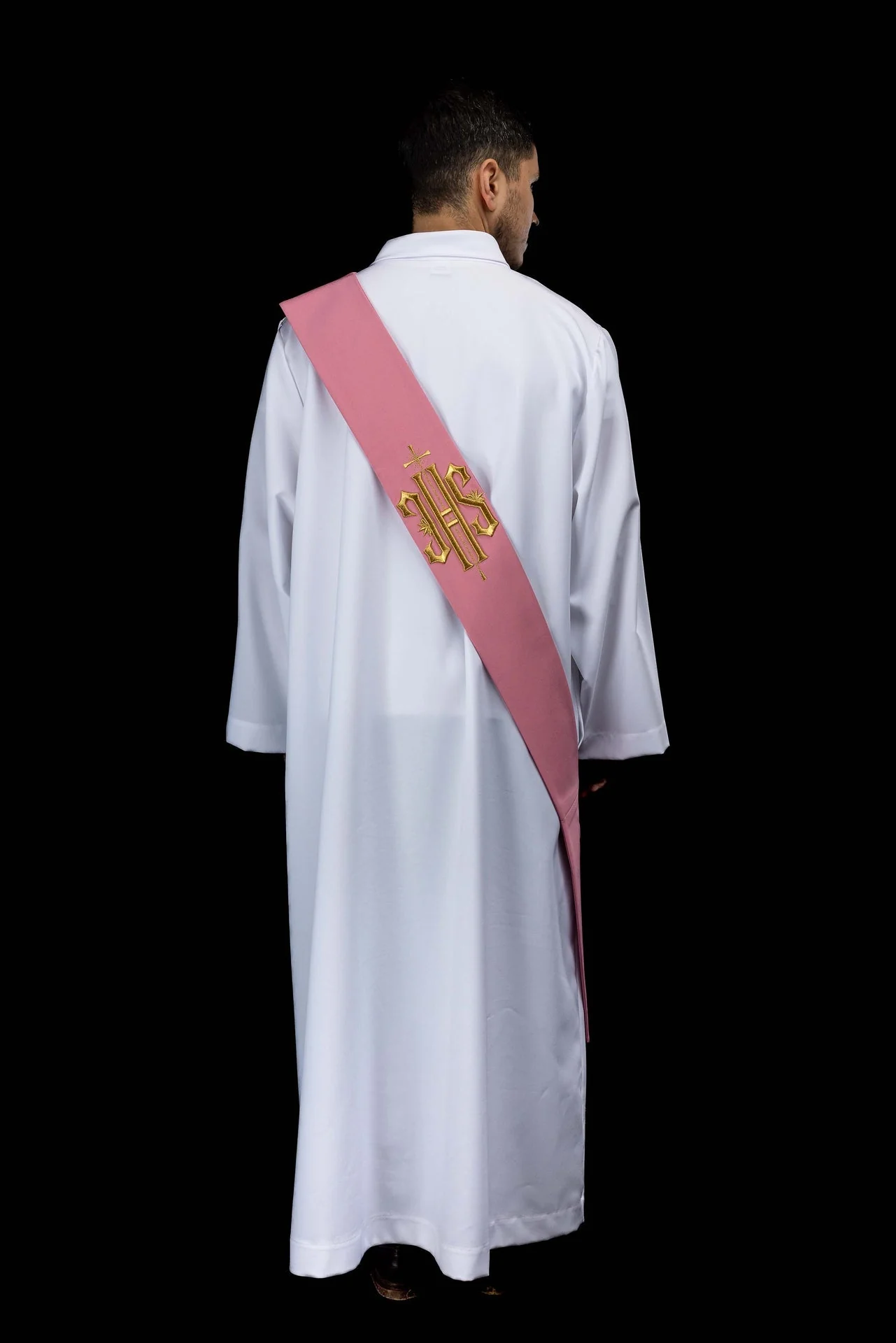 Deacon stole embroidered with IHS and Cross in pink - Image 7