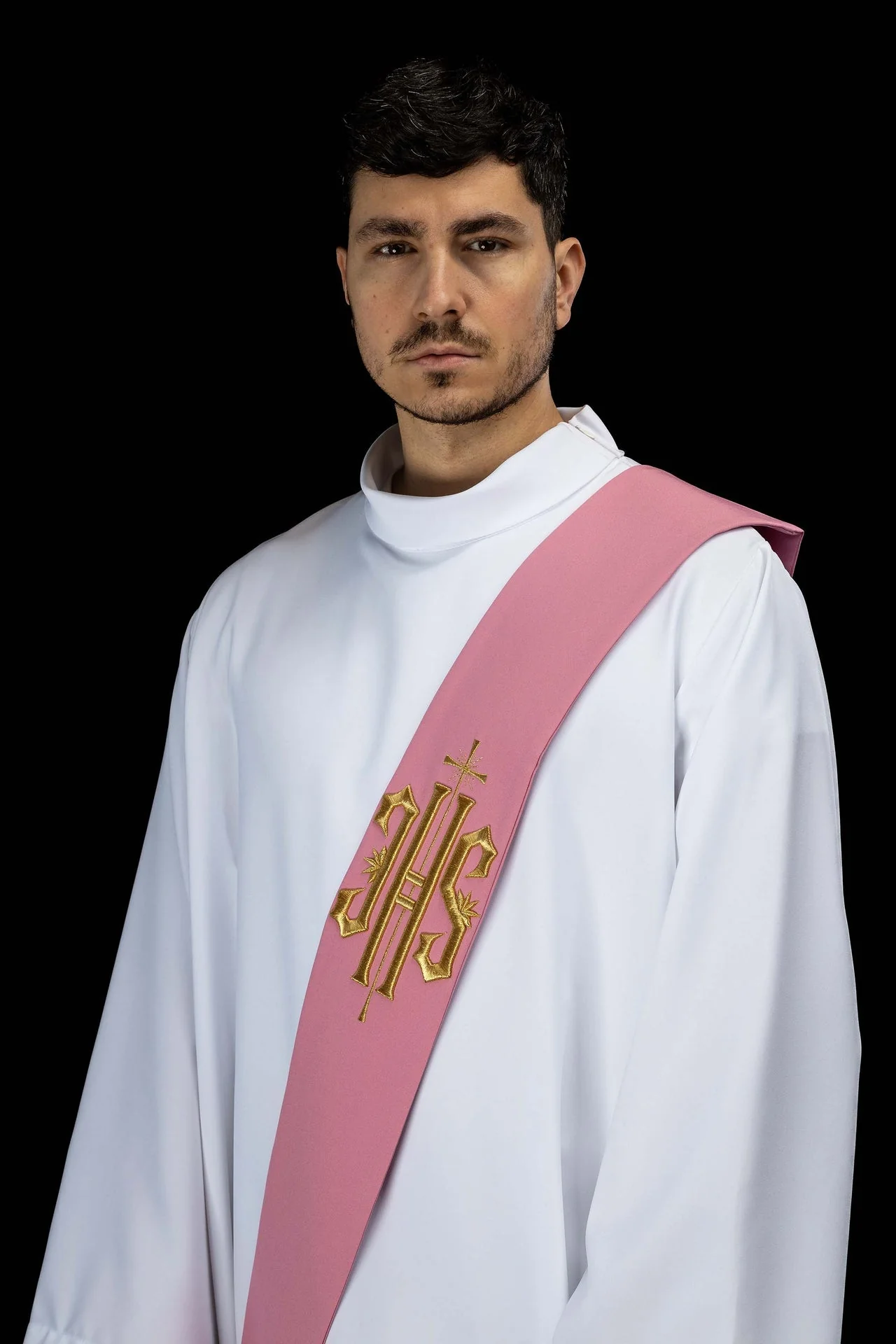 Deacon stole embroidered with IHS and Cross in pink - Image 8
