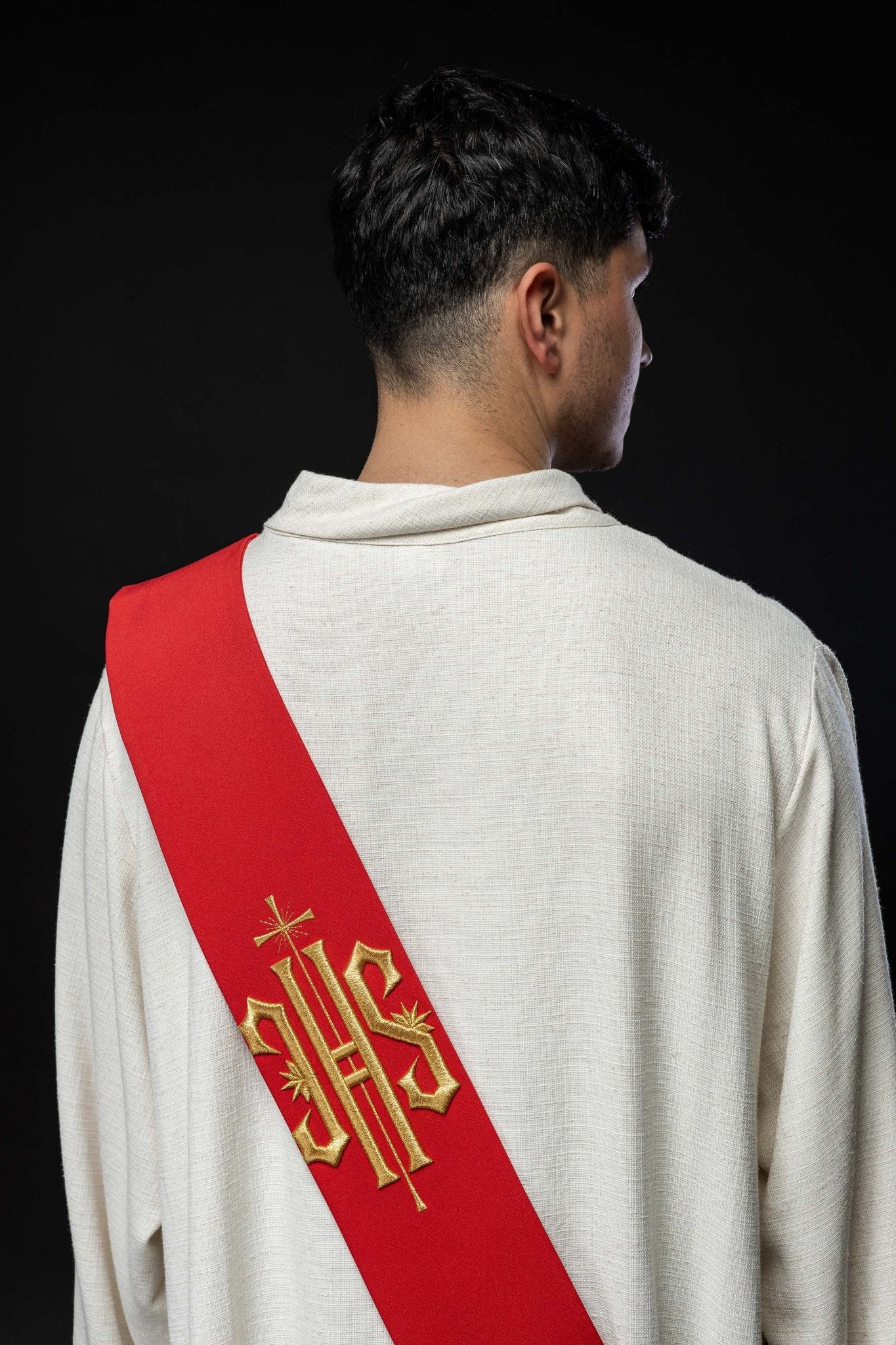 Deacon stole embroidered with IHS and Cross in red - Image 5