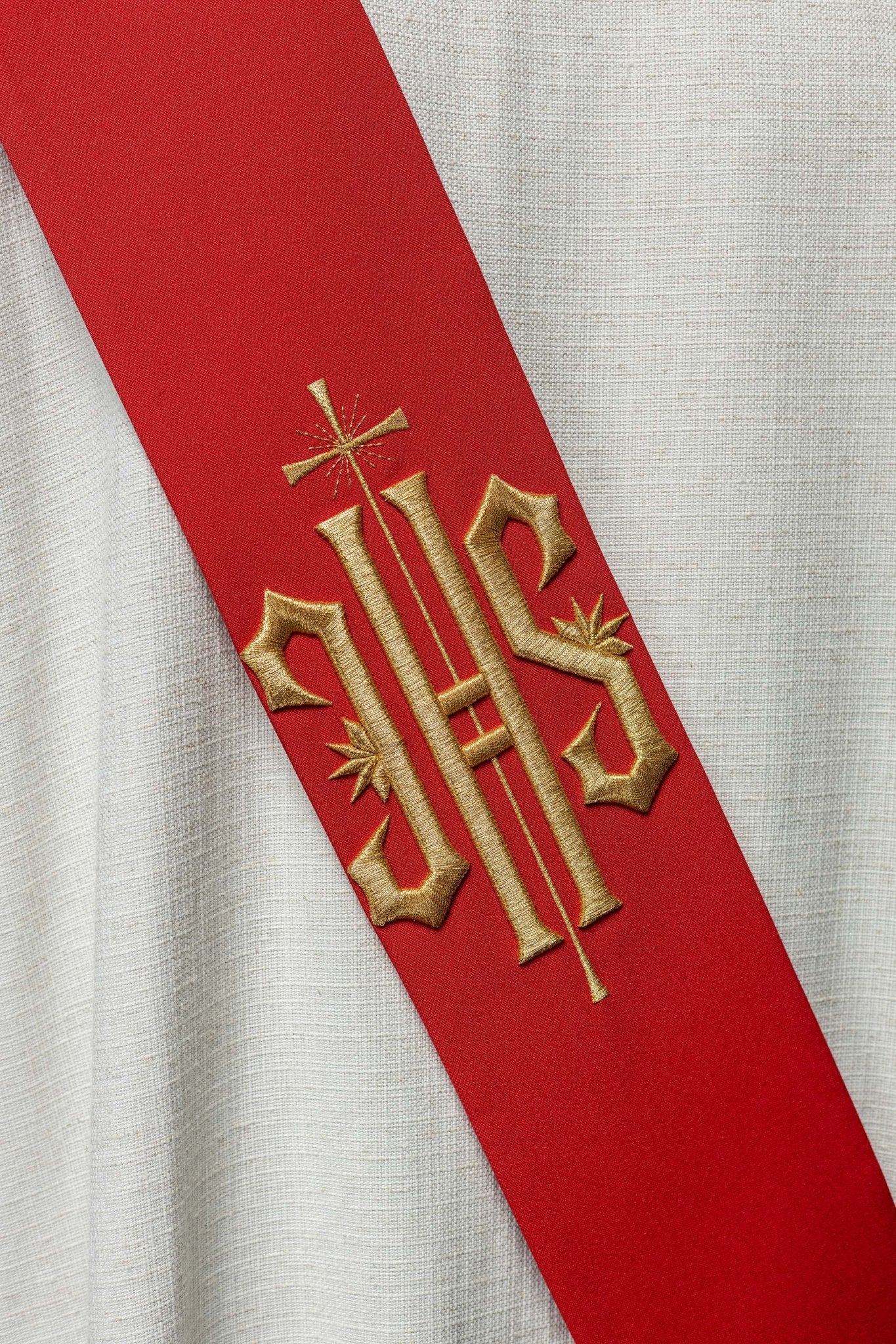 Deacon stole embroidered with IHS and Cross in red - Image 6