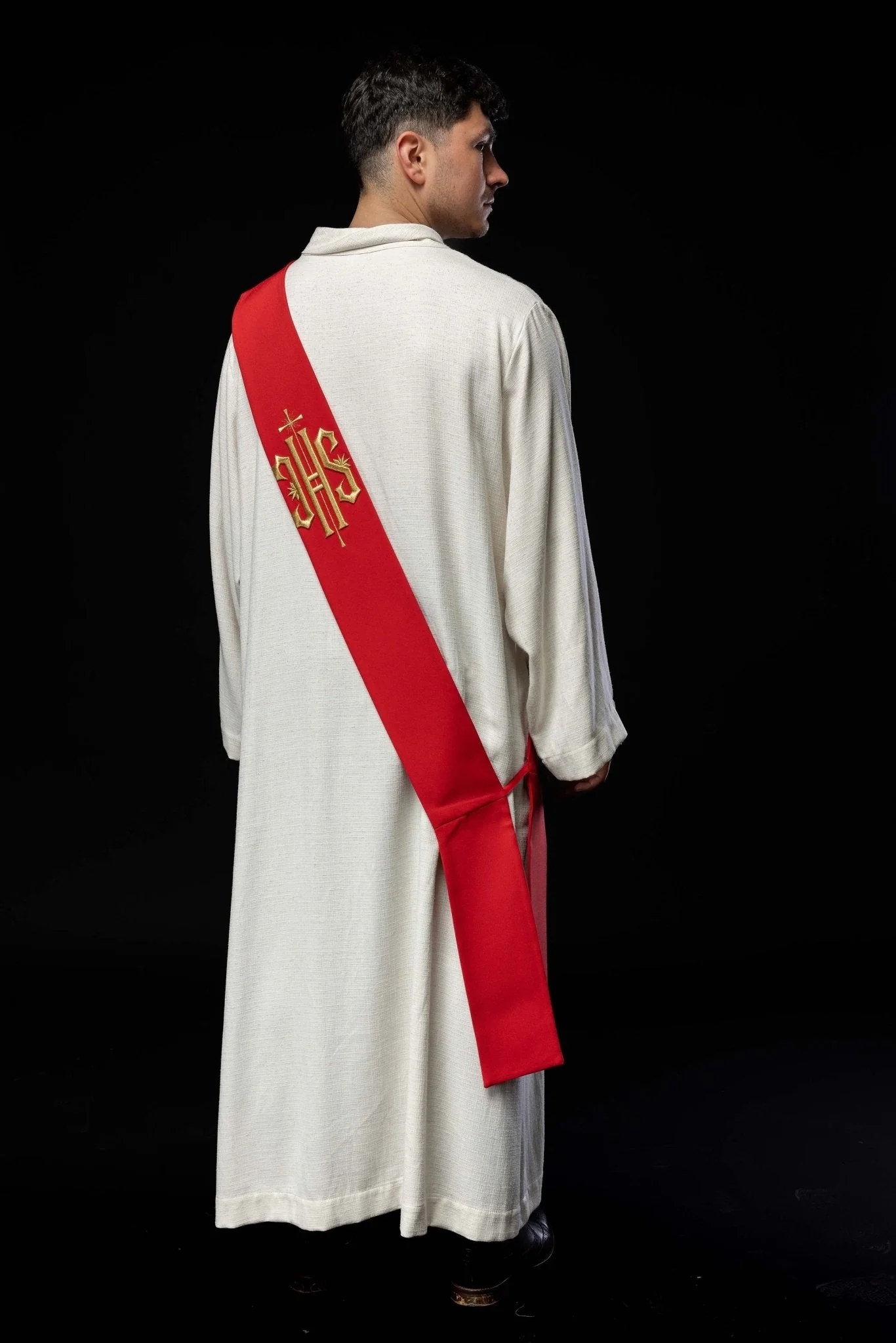 Deacon stole embroidered with IHS and Cross in red - Image 7