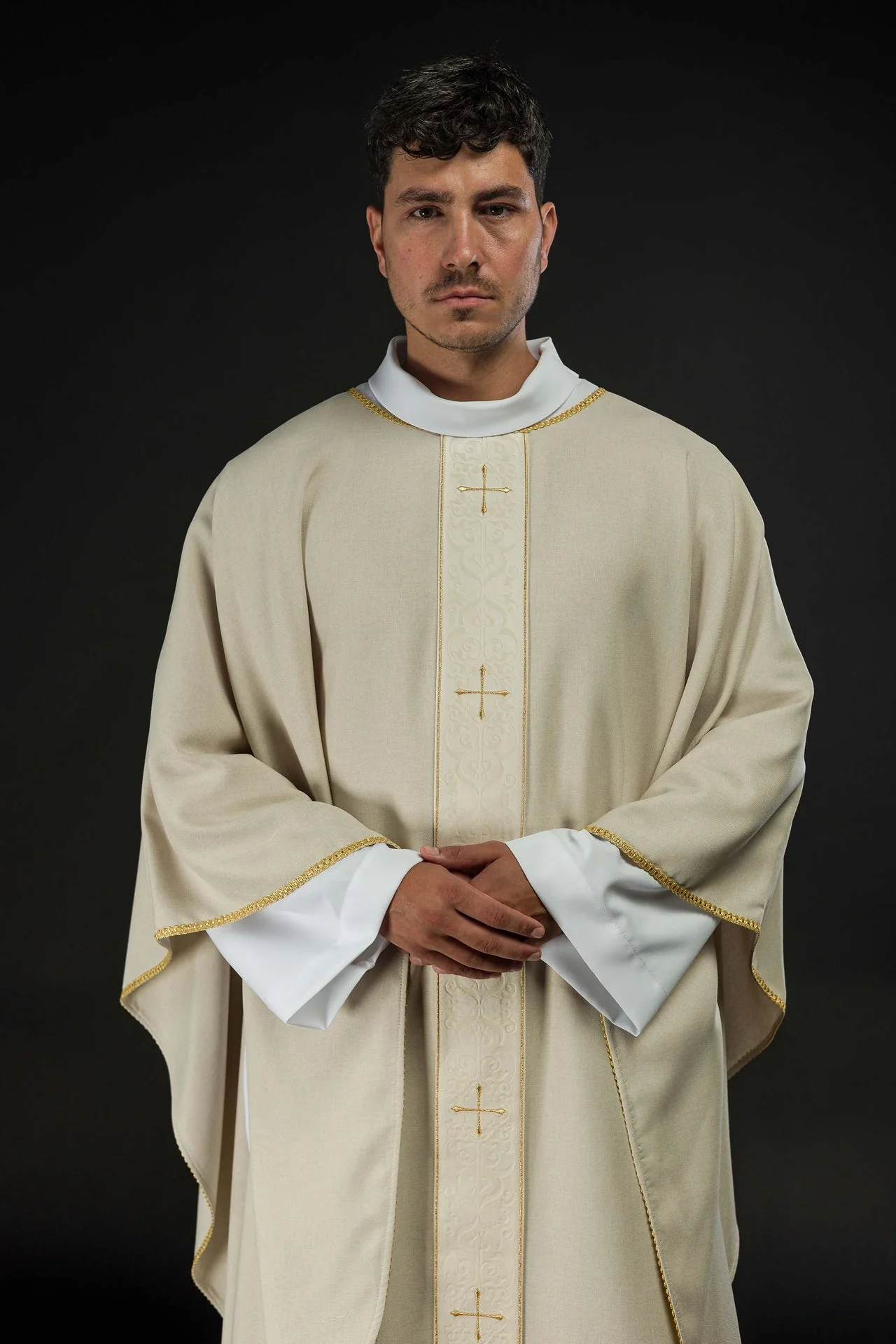 Ecru Chasuble with Embroidered Cross Band