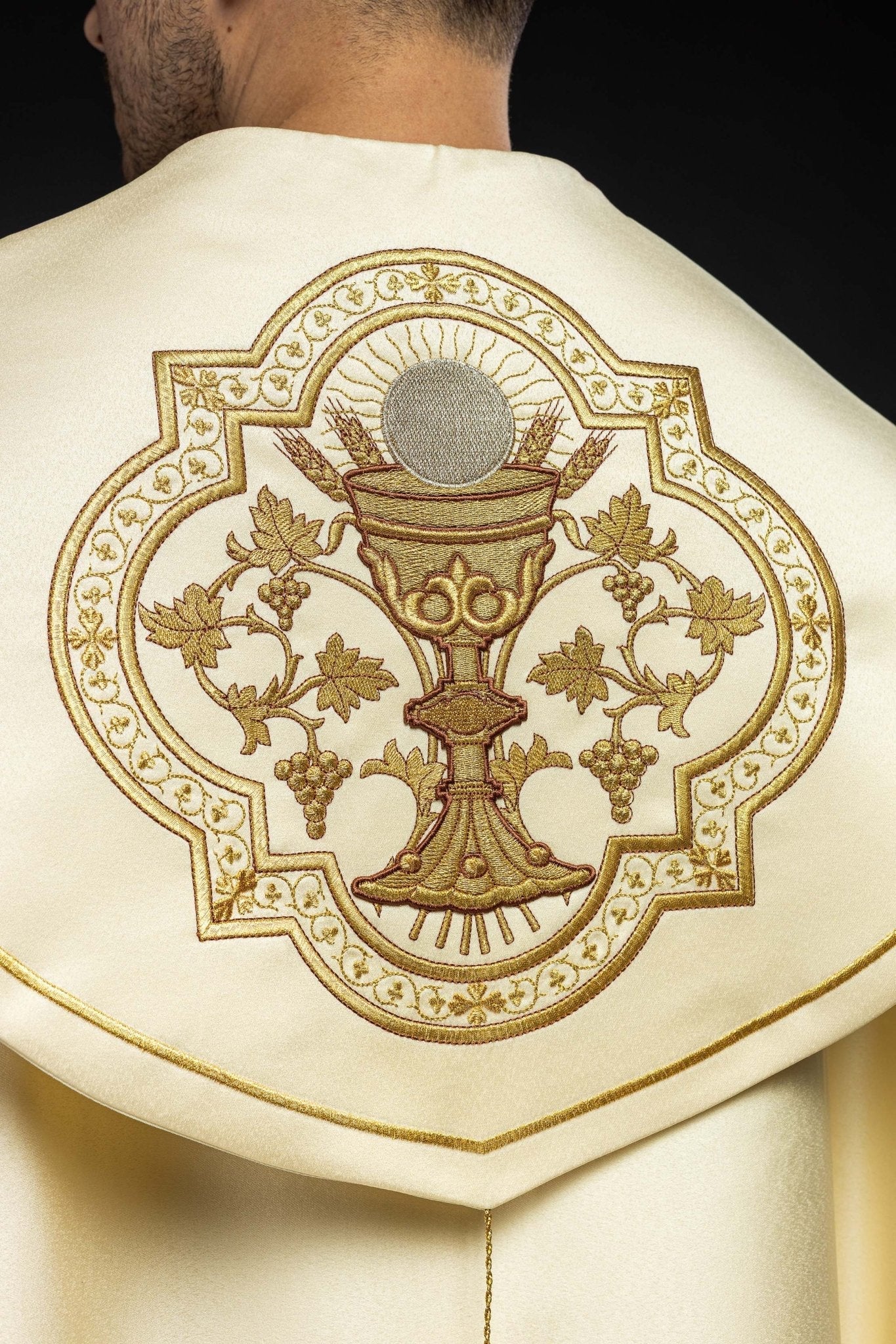 Ecru clergy cope with gold Chalice embroidery - Image 3