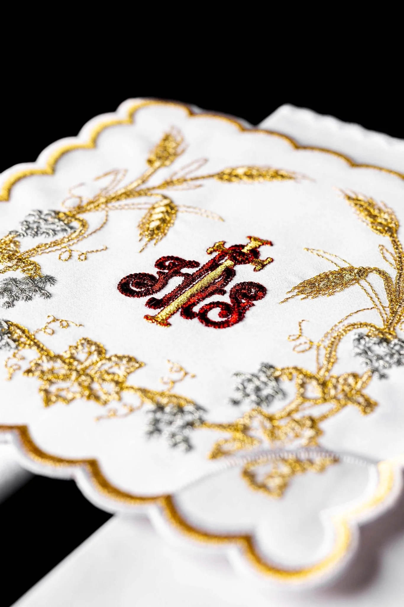 Elaborately Decorated Chalice Linens with IHS and Wheat Embroidery - Image 4