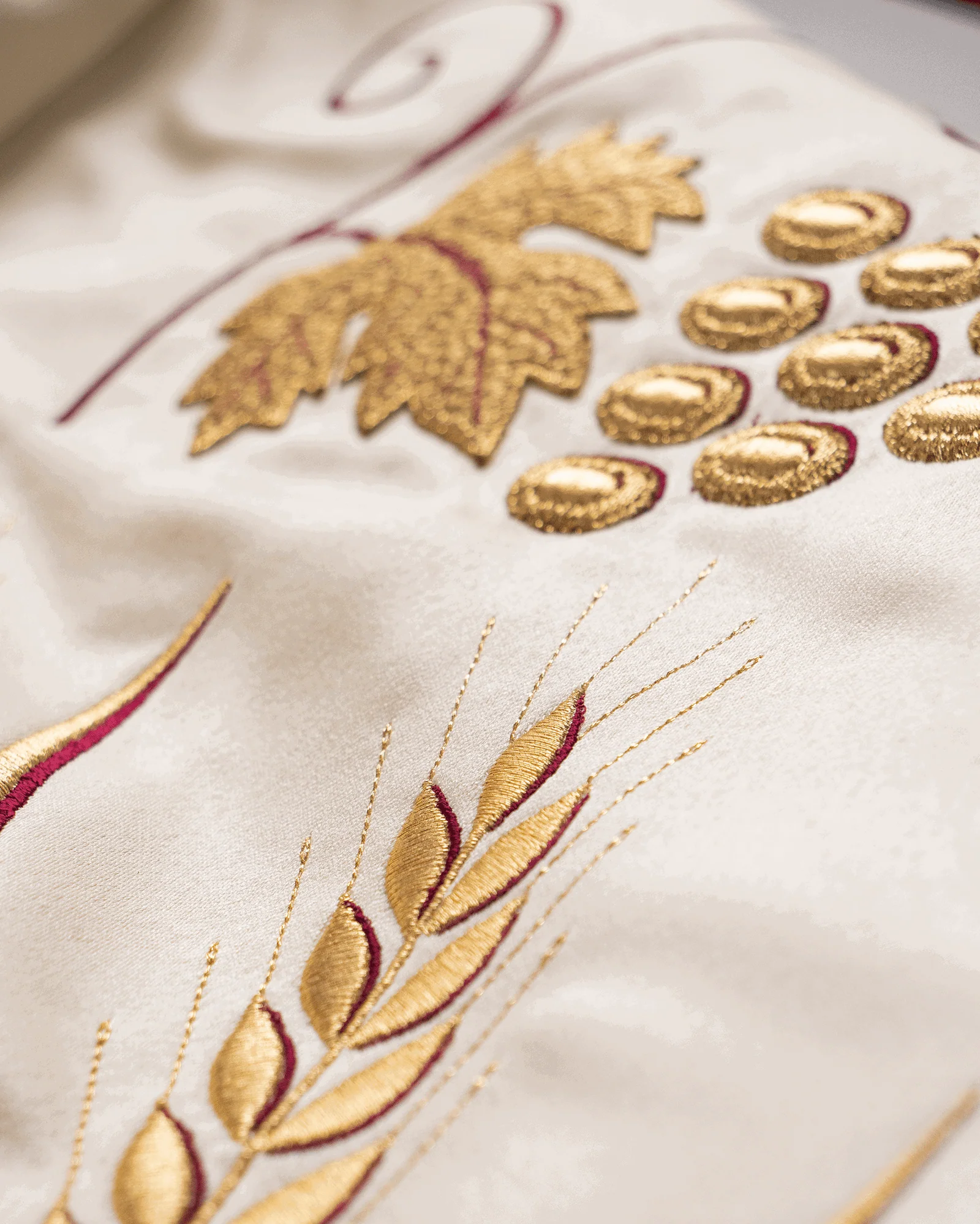 Eucharistic Procession Canopy Ecru Satin Grapes and Wheat 51 x 63 in - Image 3