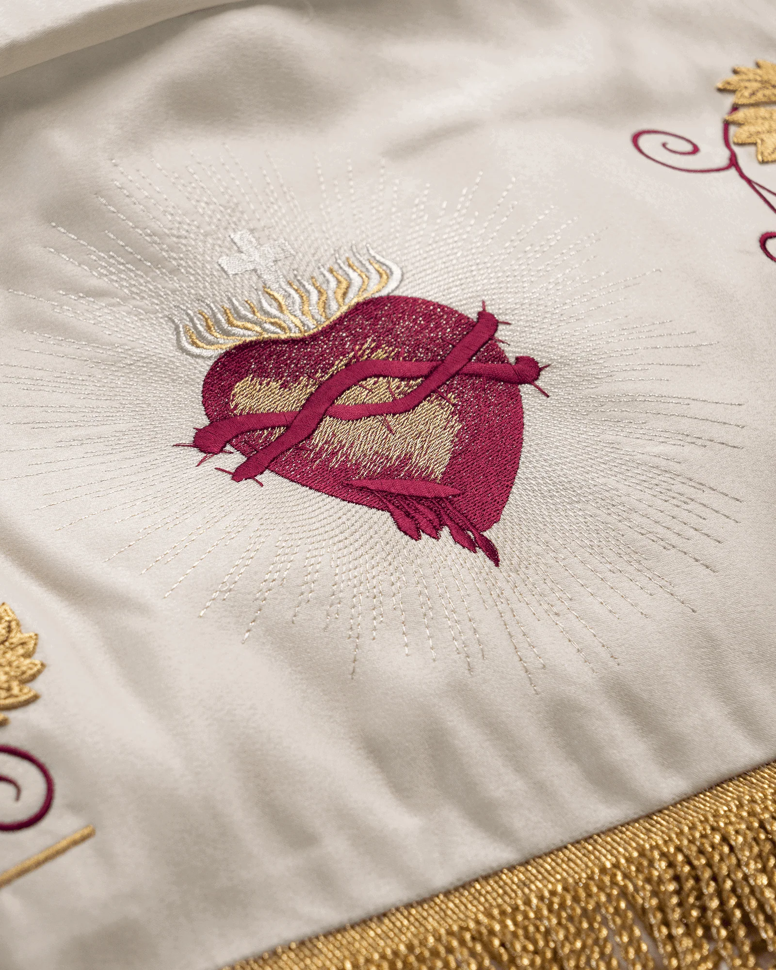 Eucharistic Procession Canopy Ecru Satin Grapes and Wheat 51 x 63 in - Image 5