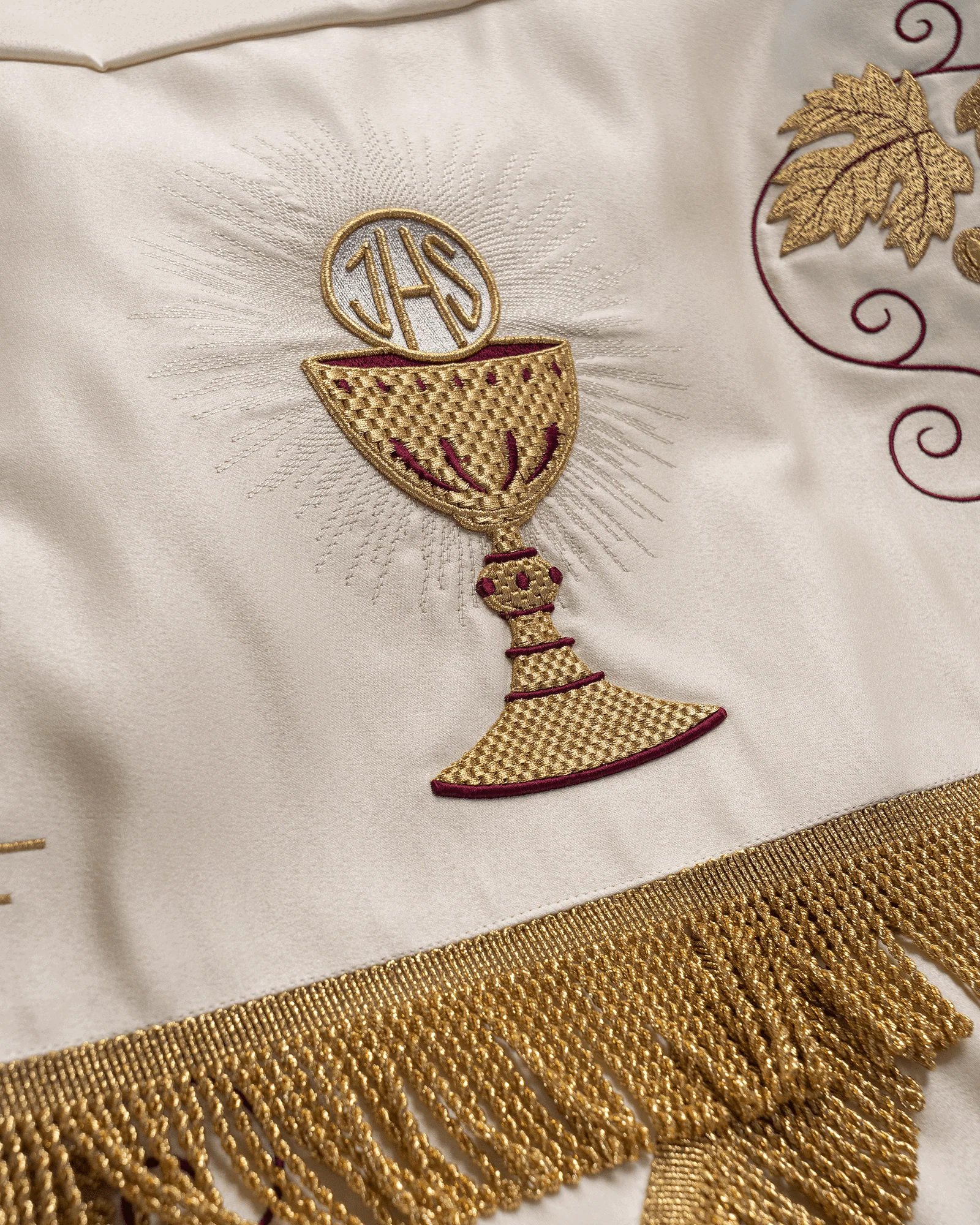Eucharistic Procession Canopy Ecru Satin Grapes and Wheat 51 x 63 in - Image 6