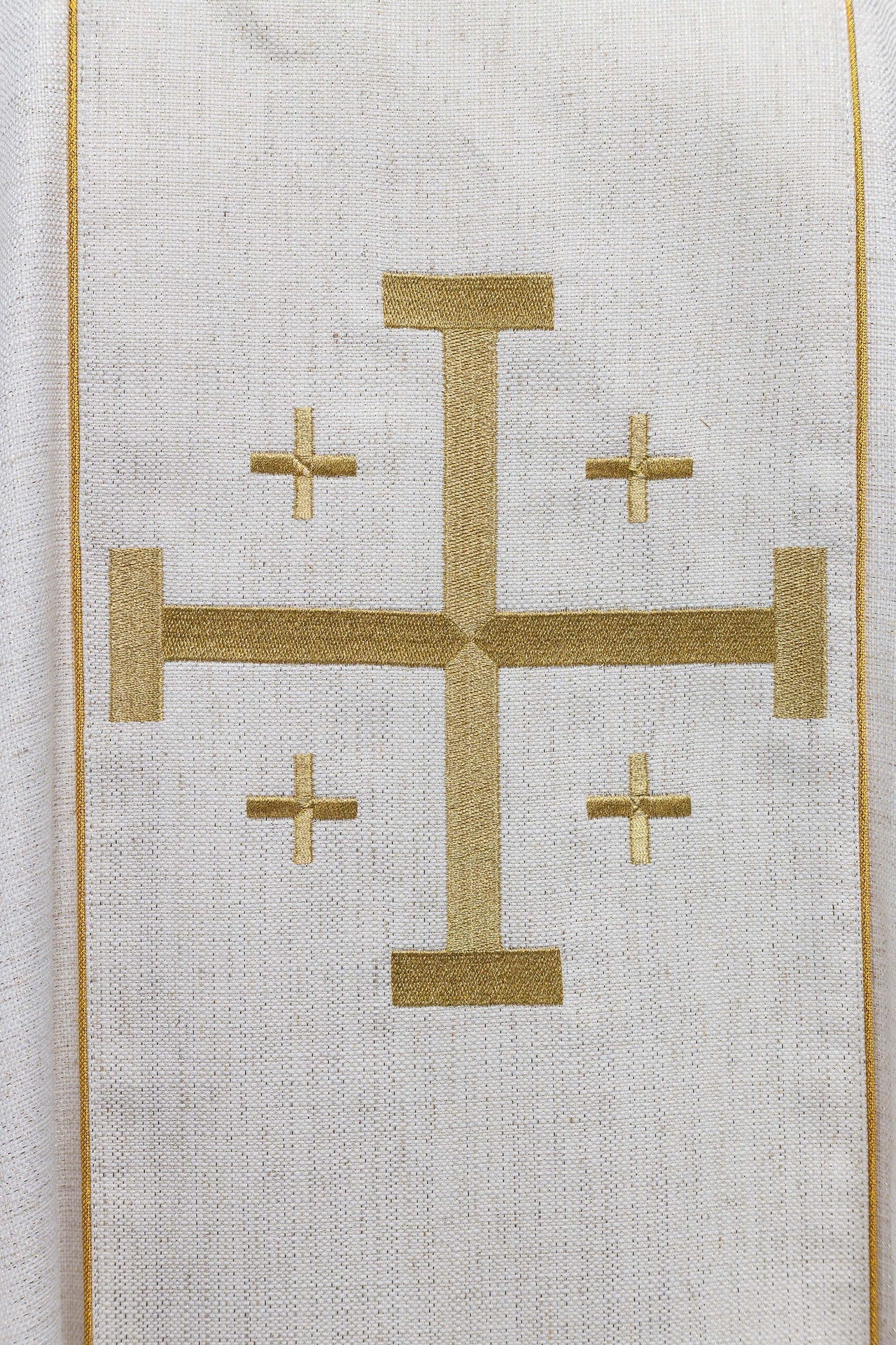 Embroidered Chasuble with Jerusalem Cross – Ecru - Image 3