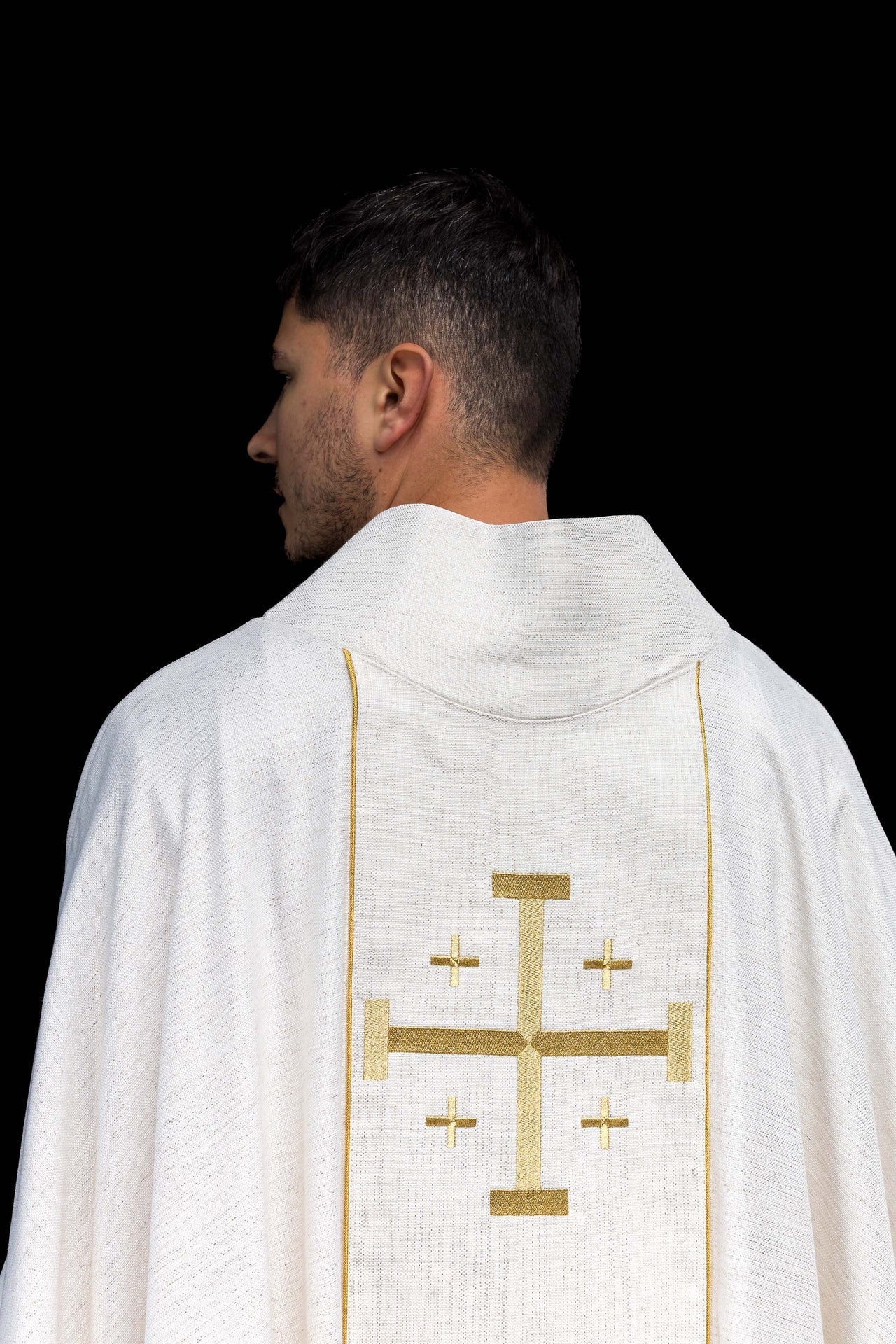Embroidered Chasuble with Jerusalem Cross – Ecru - Image 7