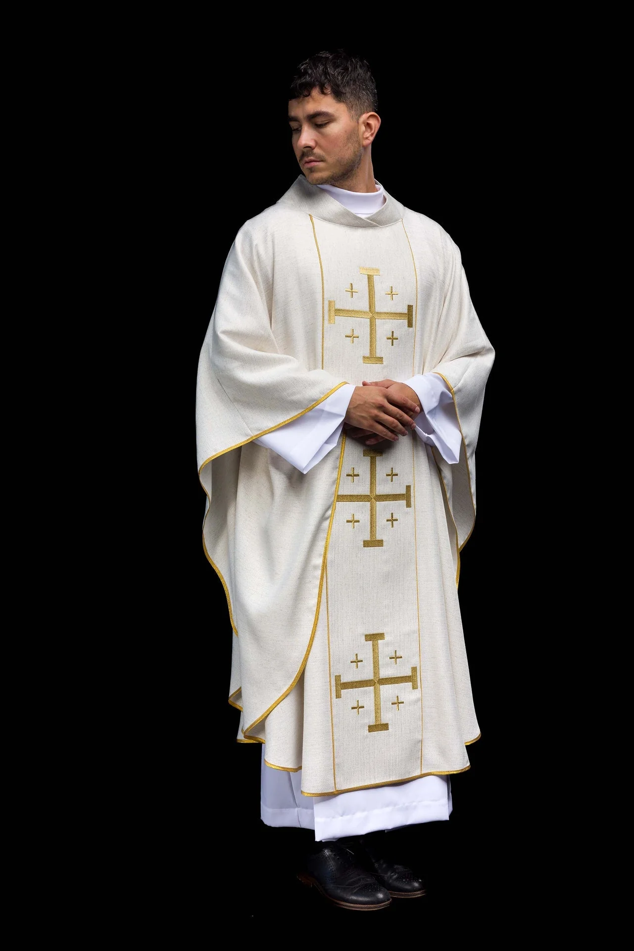 Embroidered Chasuble with Jerusalem Cross – Ecru - Image 9