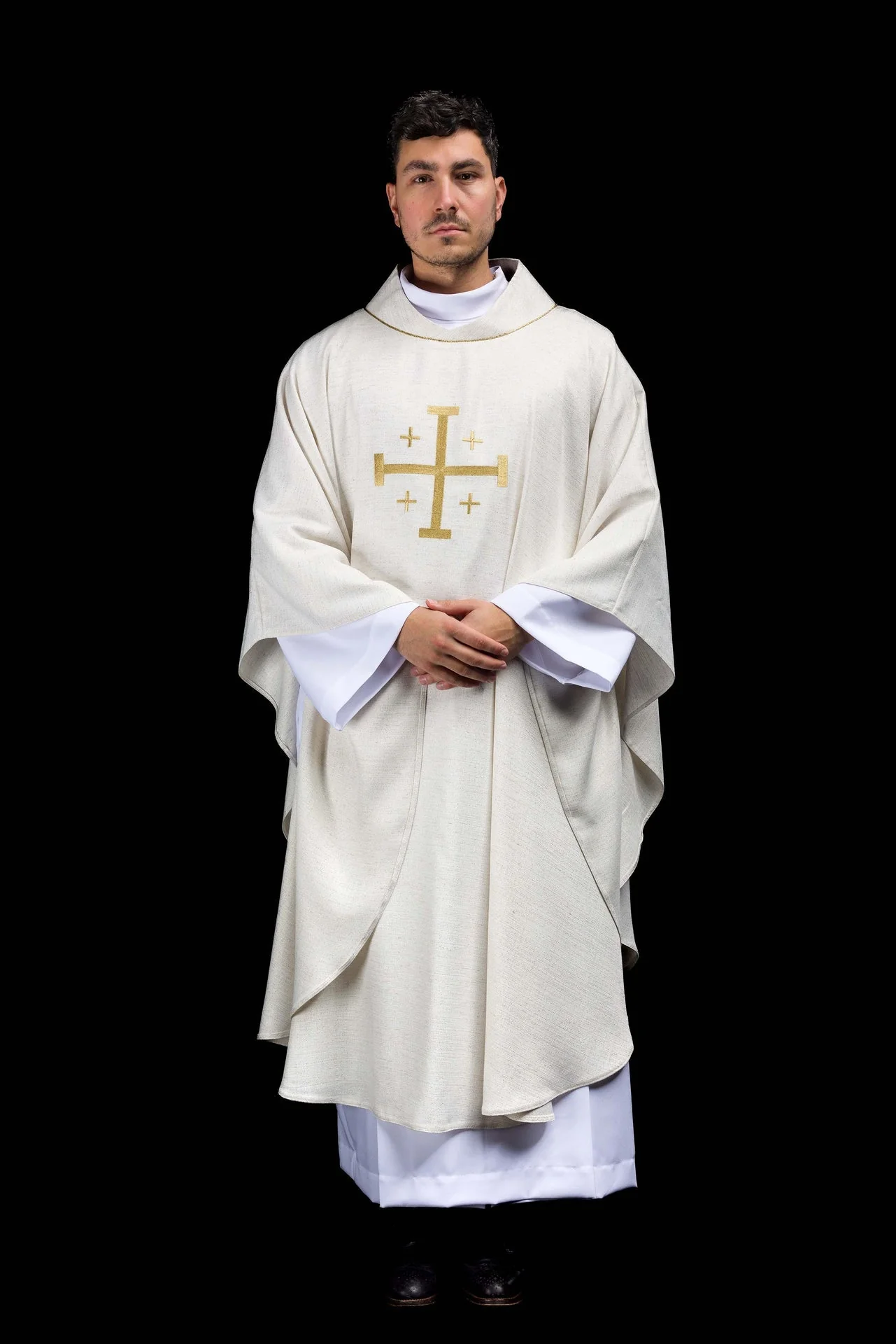 Embroidered chasuble with Jerusalem Cross ecru - Image 2
