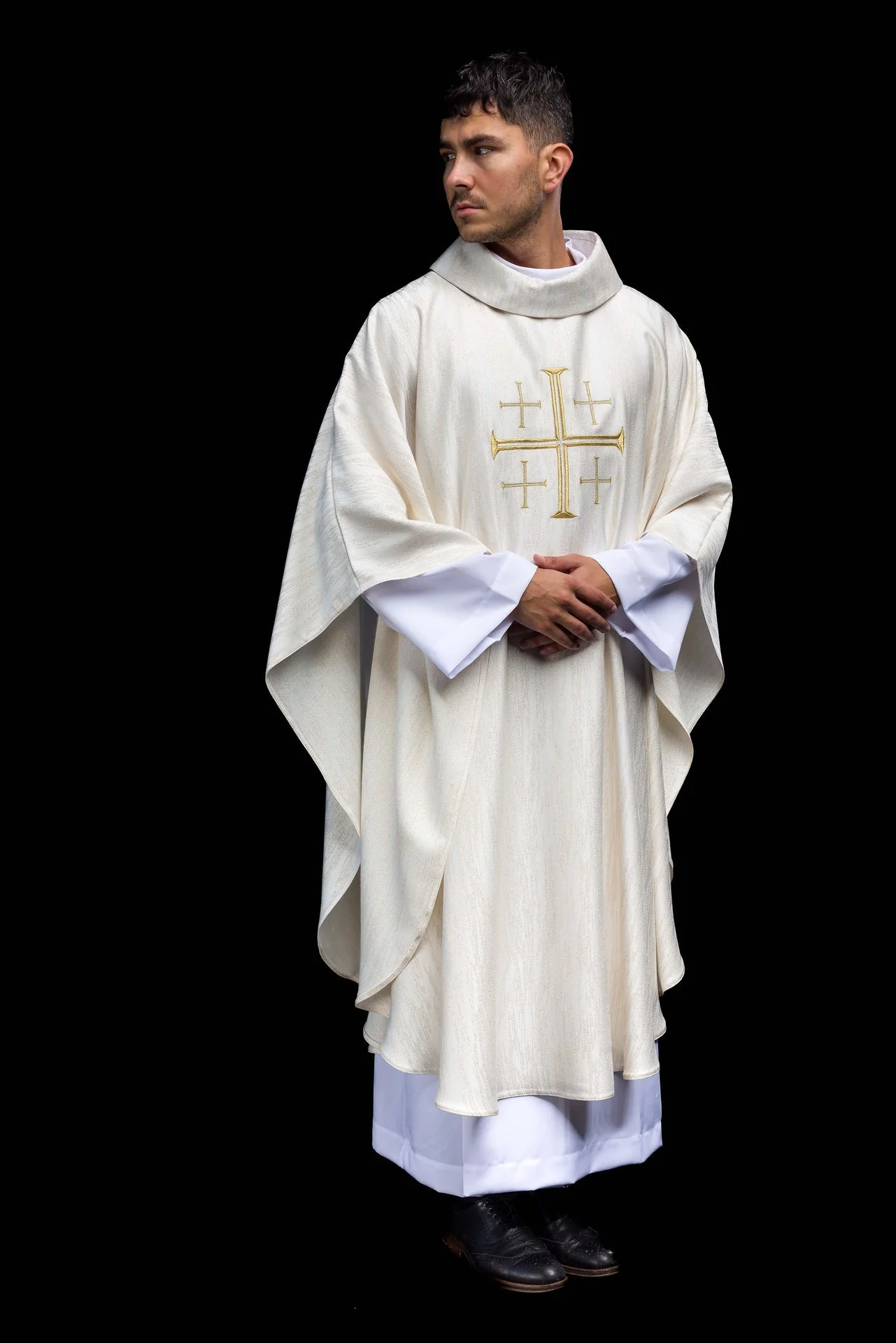 Embroidered Chasuble with Jerusalem Cross – Ecru - Image 2