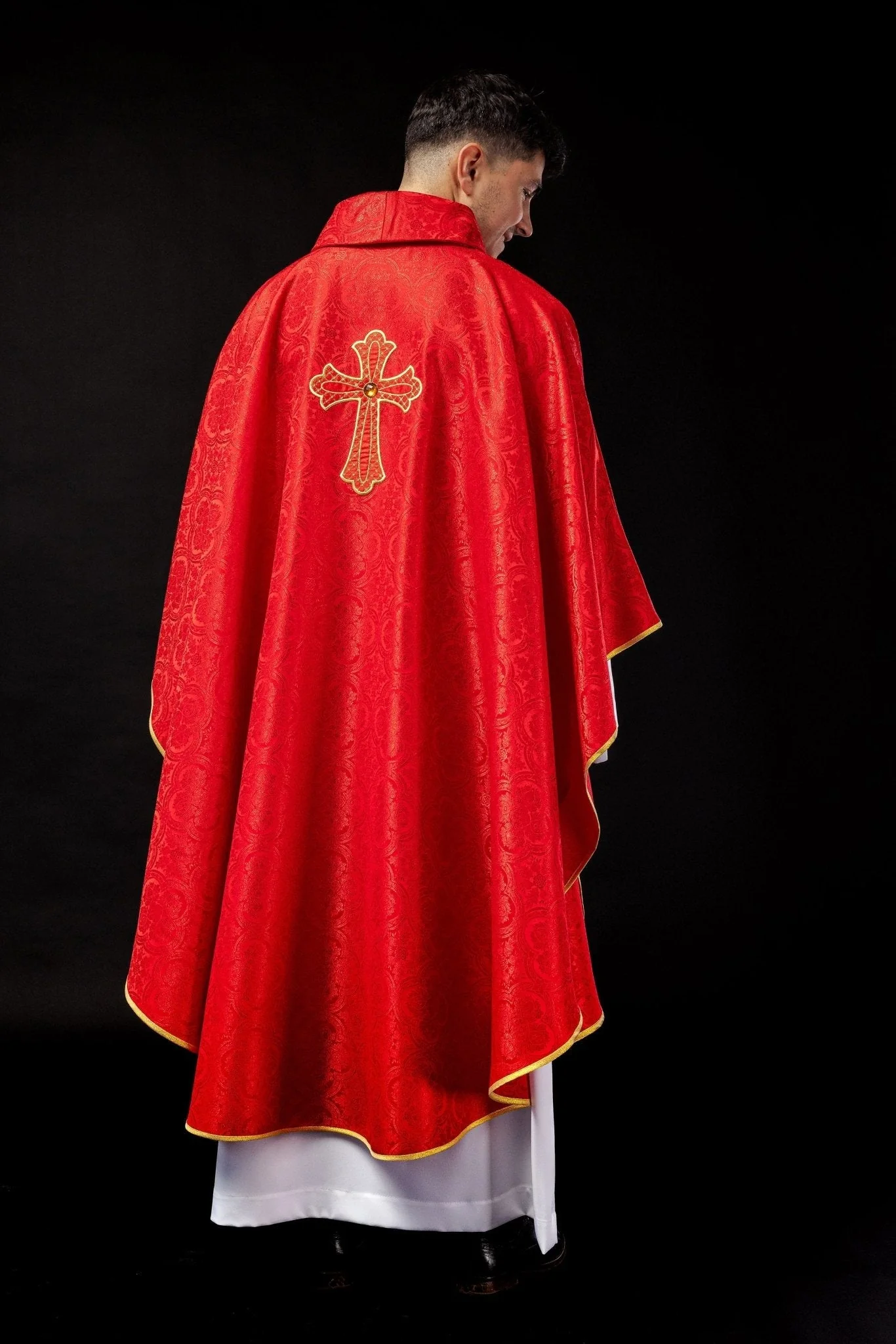 Embroidered chasuble with symbol of the cross Red - Image 6