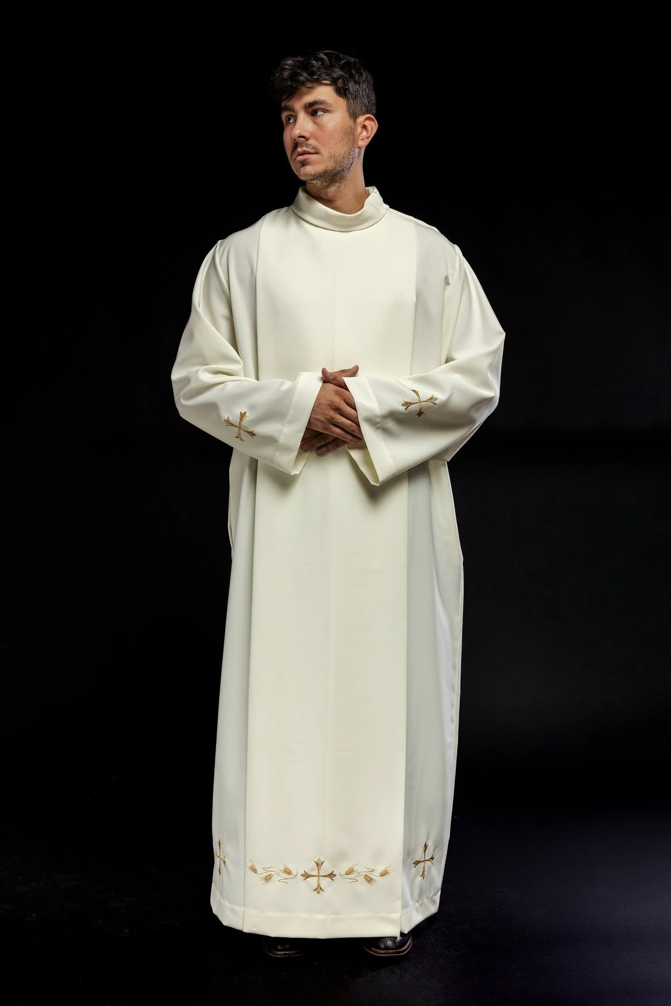 Embroidered cleric Ivory alb with collar - Image 5