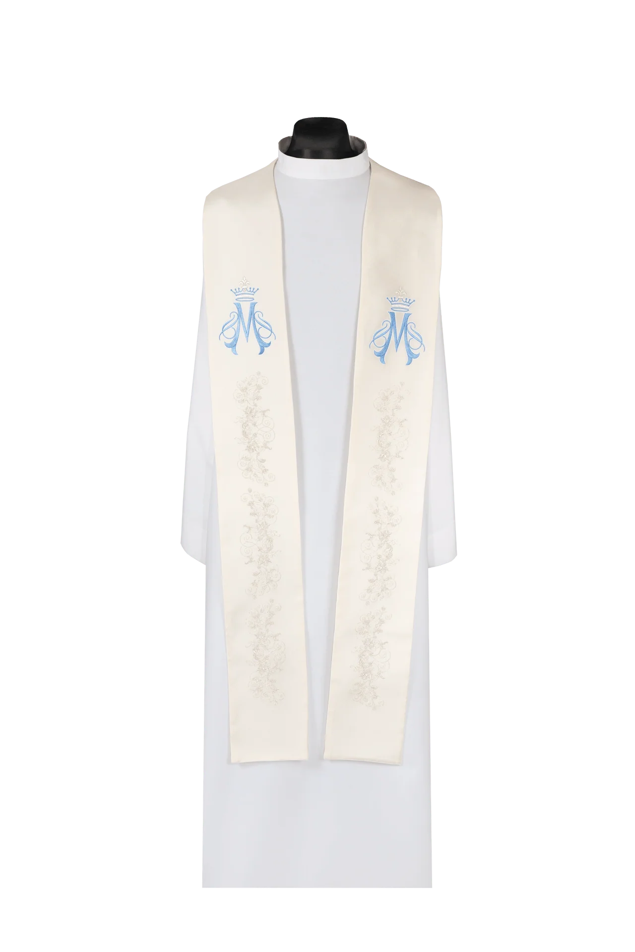 Embroidered Marian stole ecru