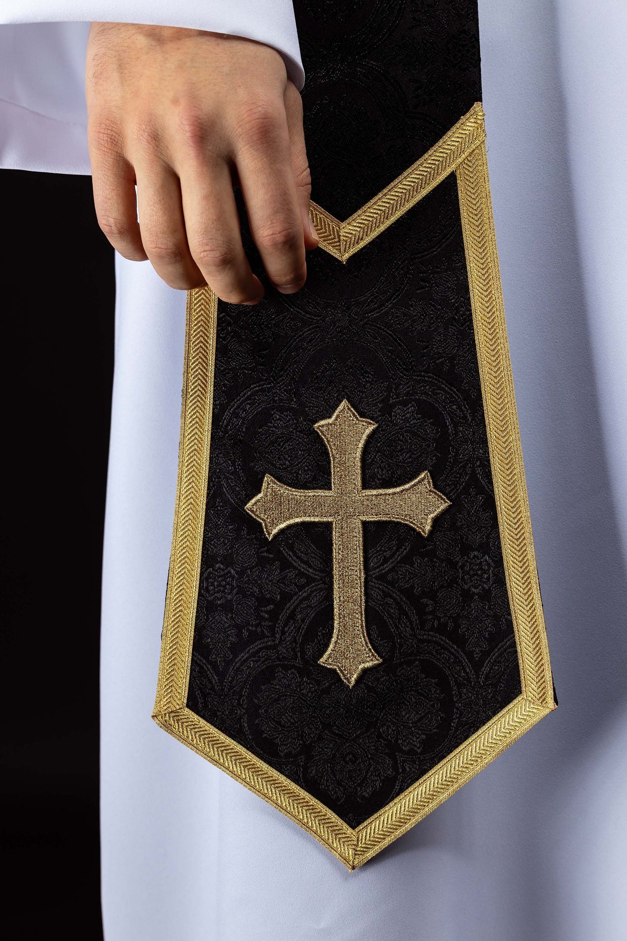 Embroidered stole with a Cross motif black jacquard fabric - Image 2
