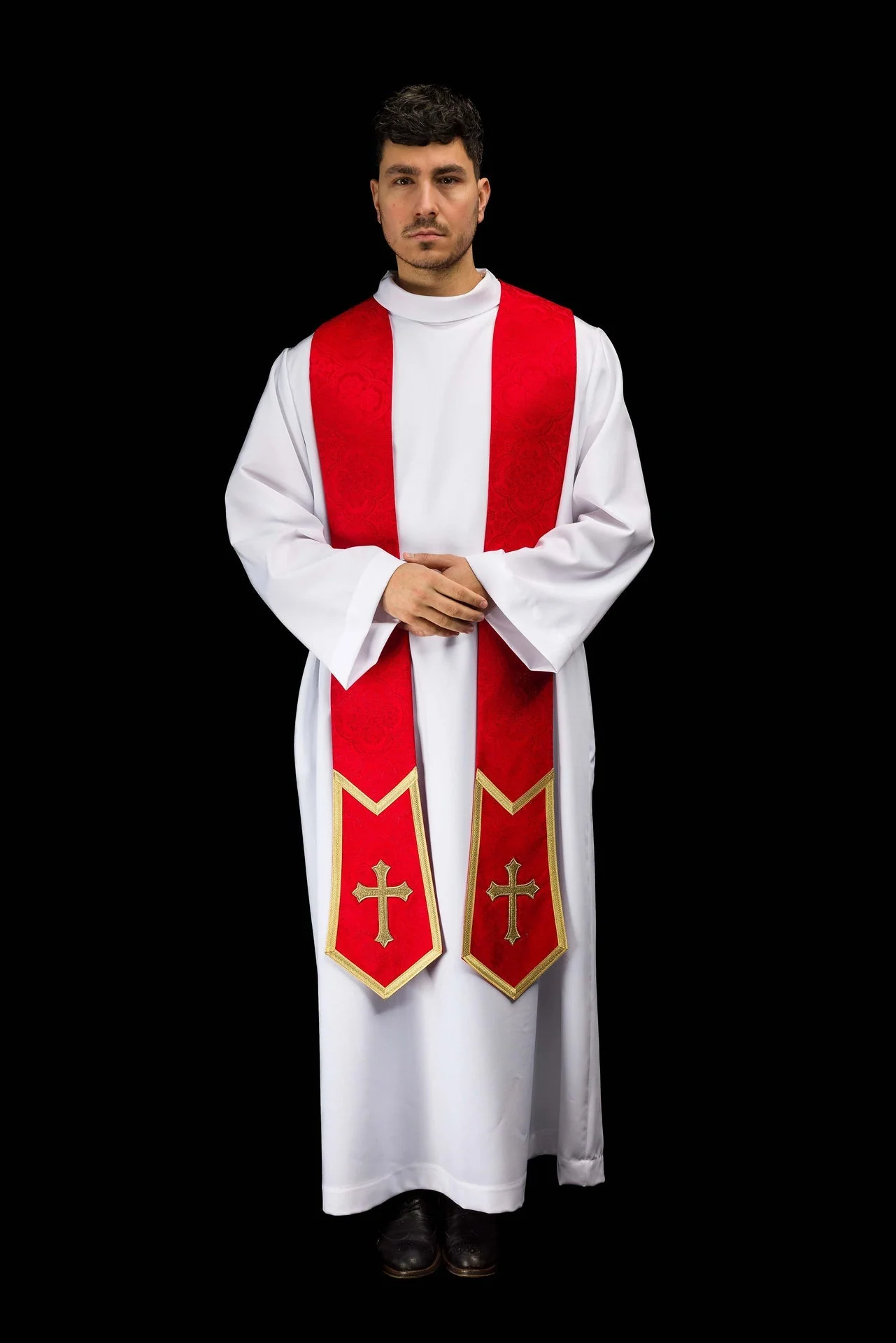 Embroidered stole with a Cross motif red jacquard fabric - Image 7