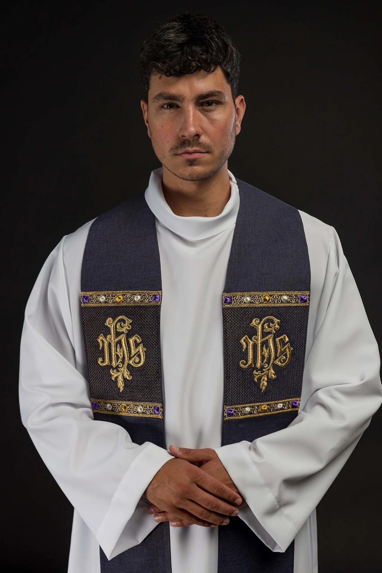 Embroidered Stole with IHS Motif in Purple - Image 2