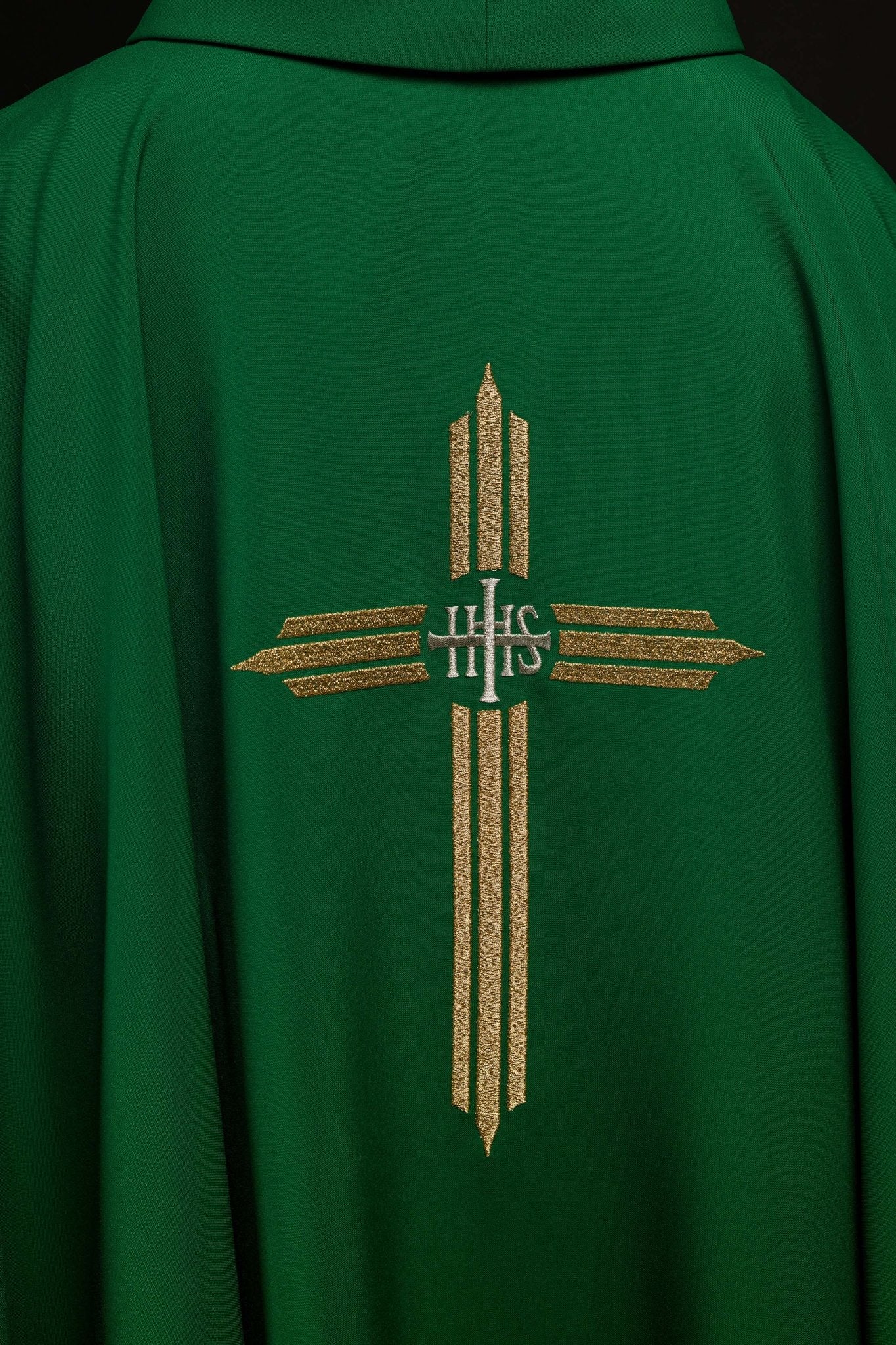 Green chasuble embroidered with the symbol of Cross IHS - Image 6