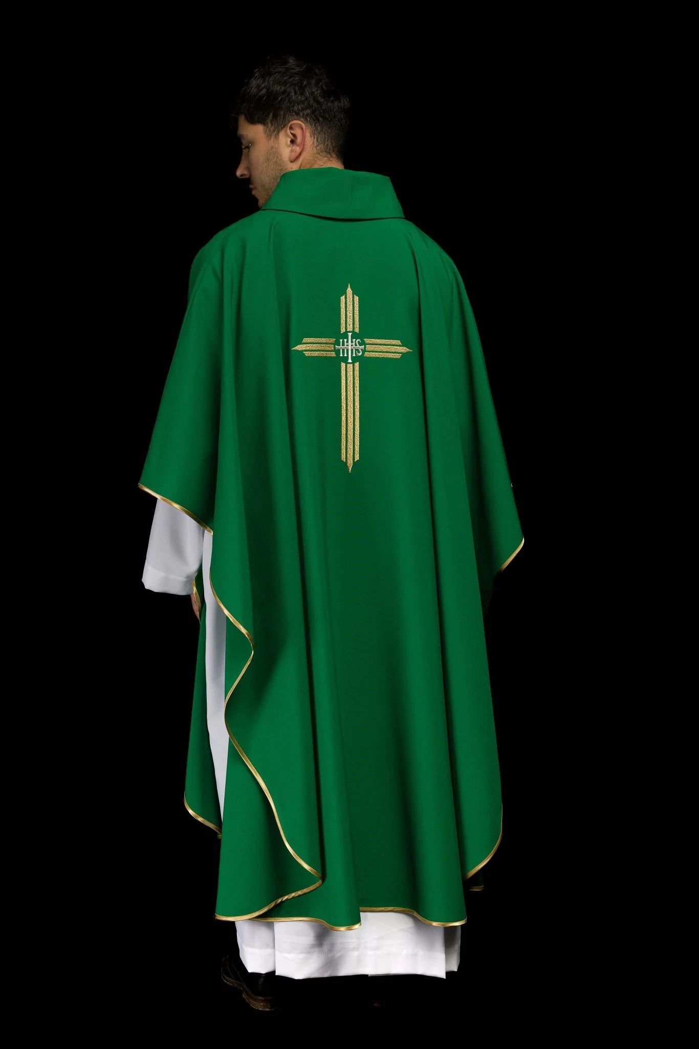 Green chasuble embroidered with the symbol of Cross IHS - Image 7