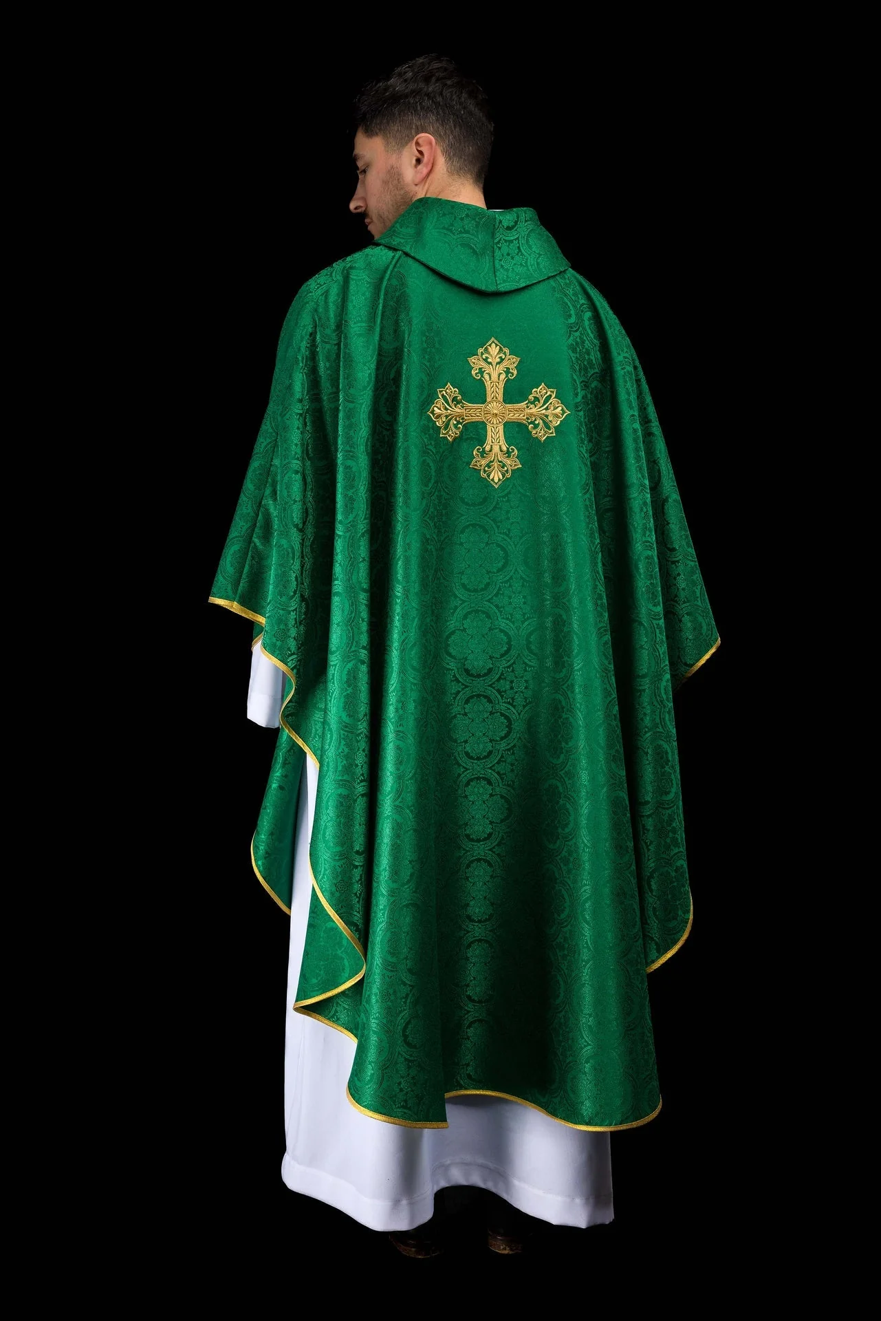 Green chasuble with cross jacquard fabric - Image 6