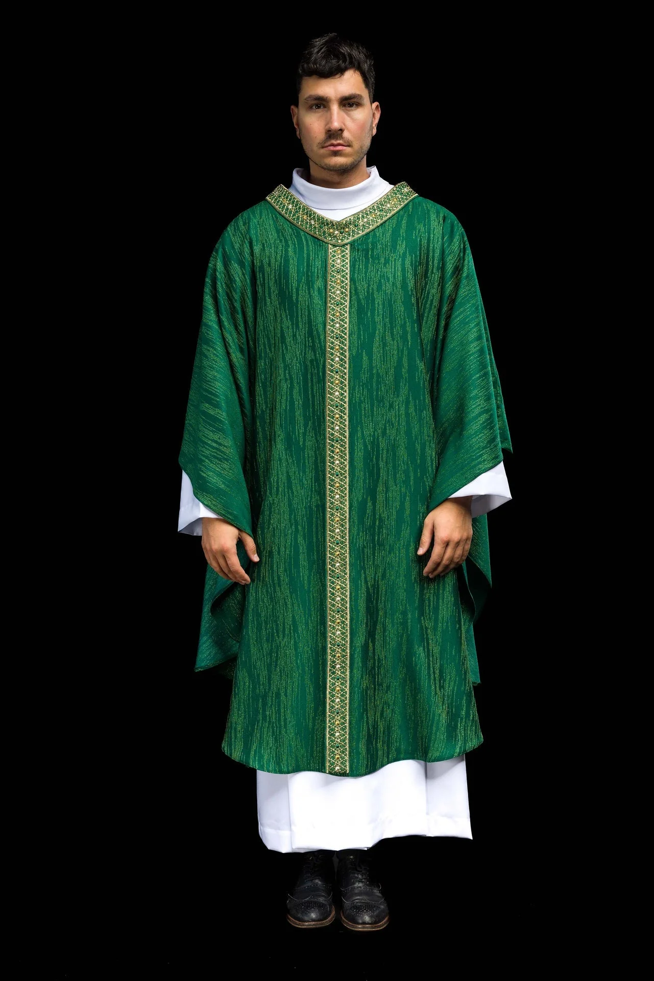 Green Chasuble with Embroidered Band and Collar - Image 2