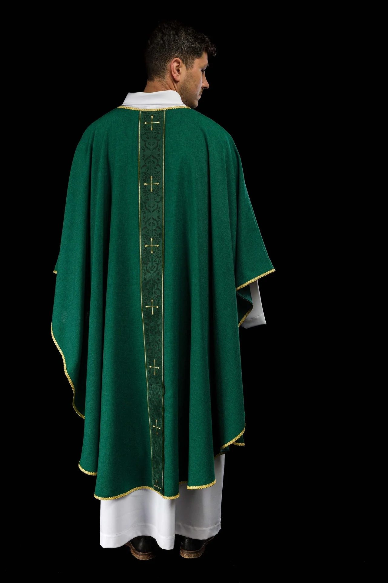 Green Chasuble with Embroidered Cross Band - Image 8