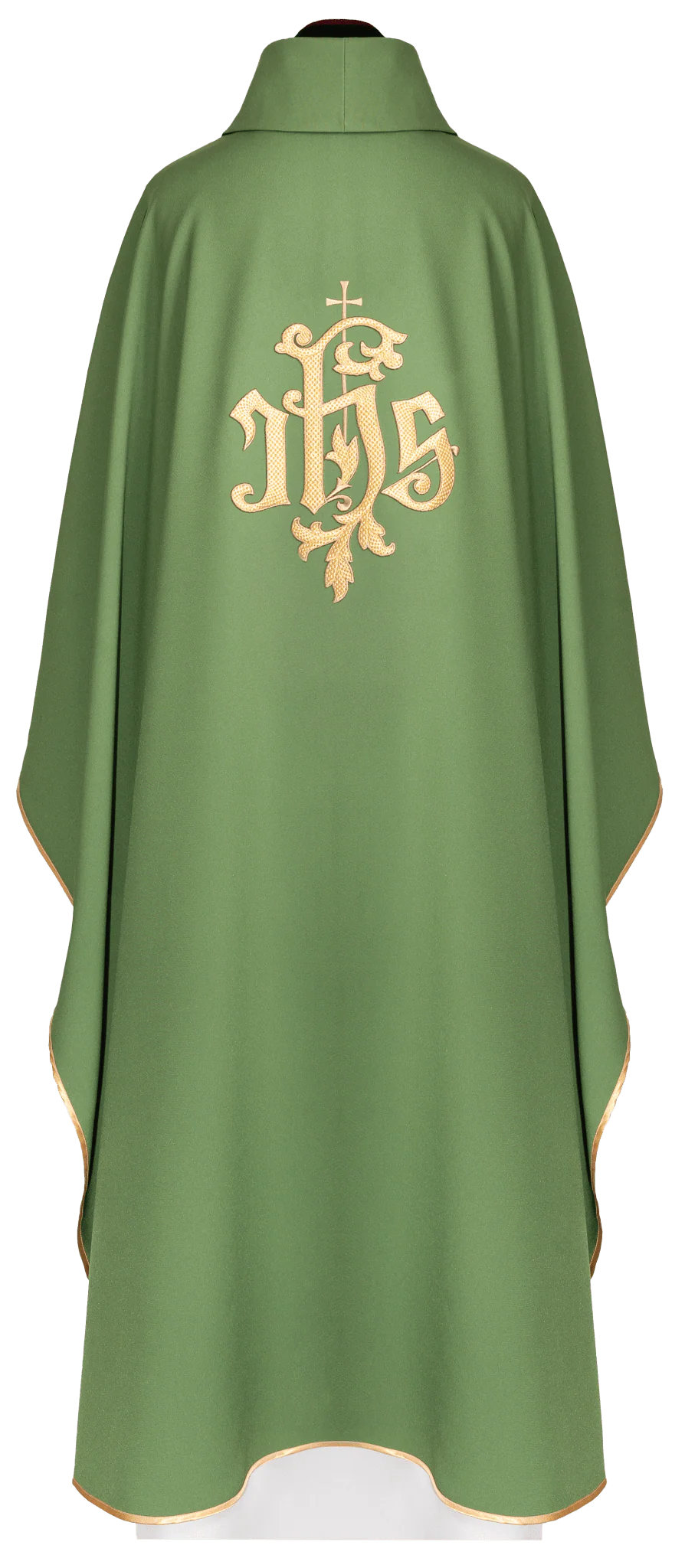 Green chasuble with golden IHS embroidery - Image 2